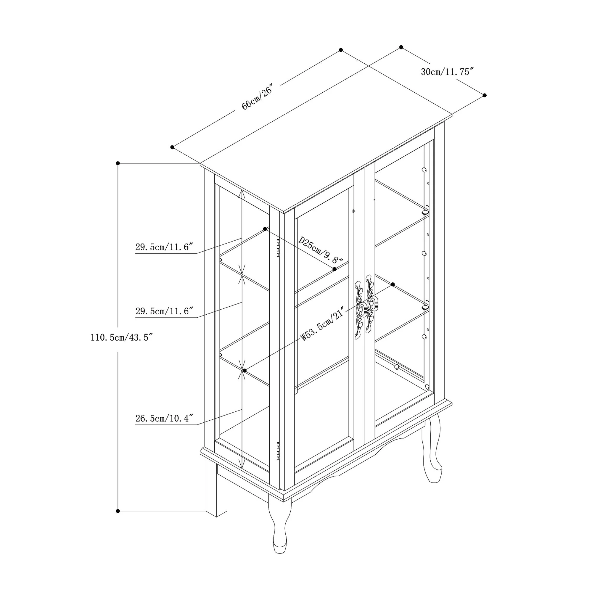 Curio Cabinet Lighted Curio Diapaly Cabinet With Adjustable Shelves And Mirrored Back Panel, Tempered Glass Doors (3 Tier), (E26 Light Bulb Not Included) - Image 23