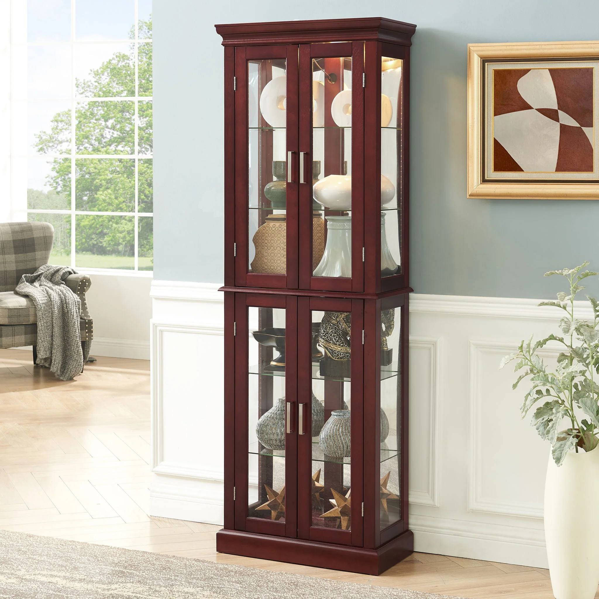 Curio Cabinet Lighted Curio Diapaly Cabinet With Adjustable Shelves And Mirrored Back Panel, Tempered Glass Doors (6 Tier), (E26 Light Bulb Not Included) - Image 9