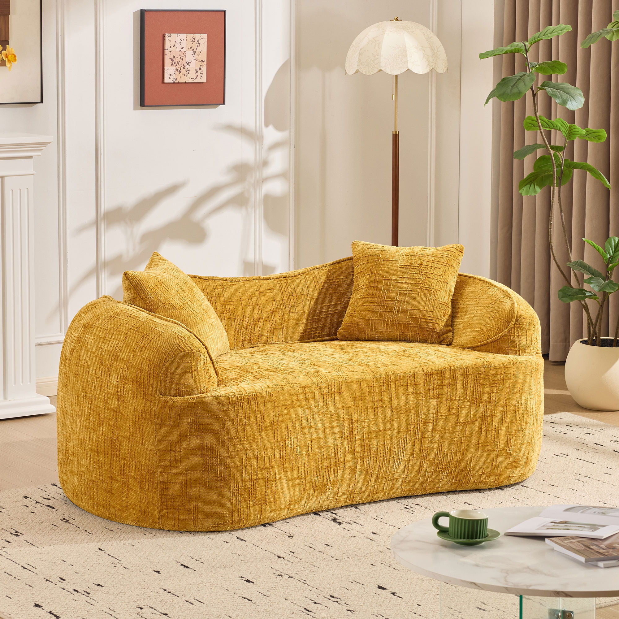 Curved 2 Person Compress Sofa With Armrests, Includes Pillows - Image 11