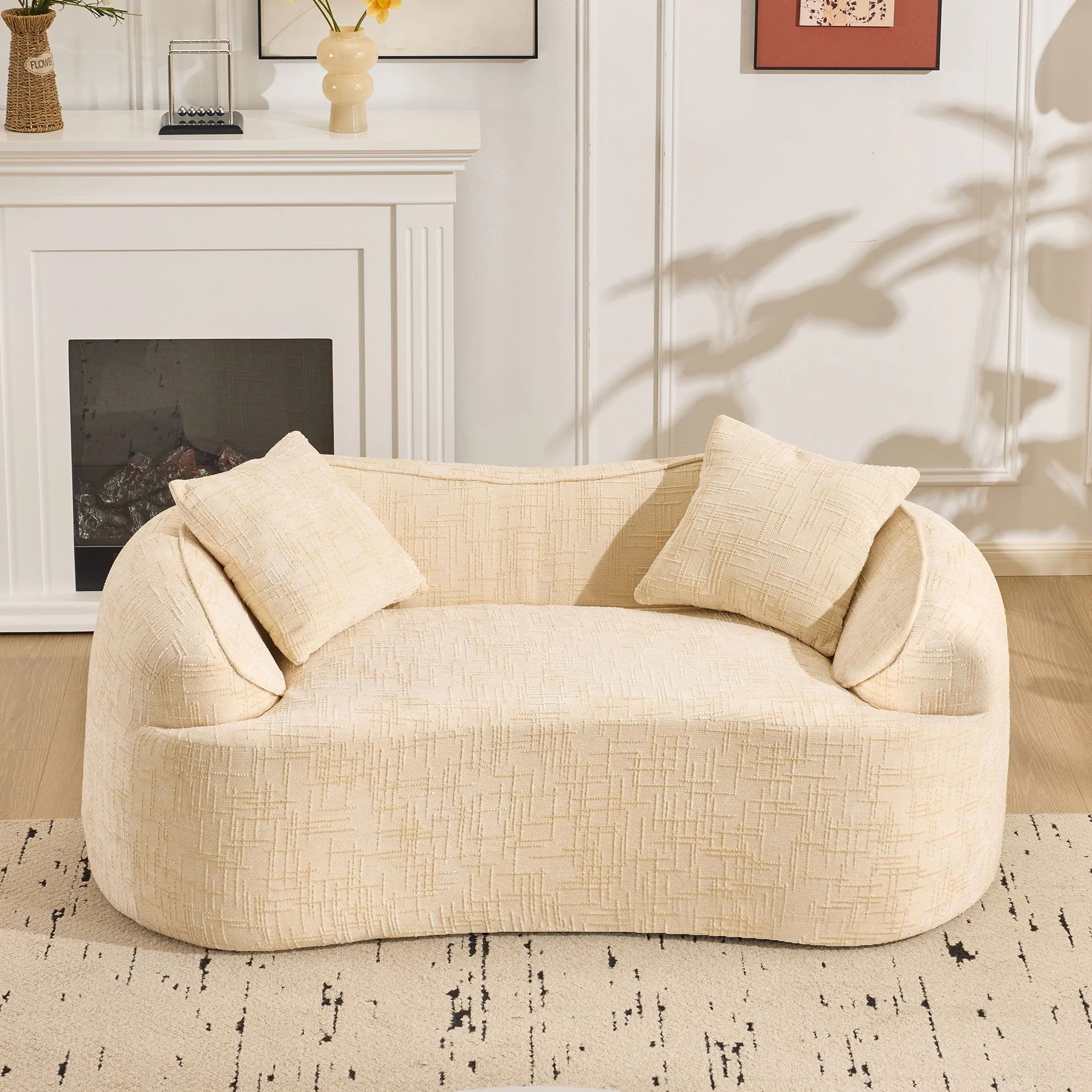 Curved 2 Person Compress Sofa With Armrests, Includes Pillows - Image 9