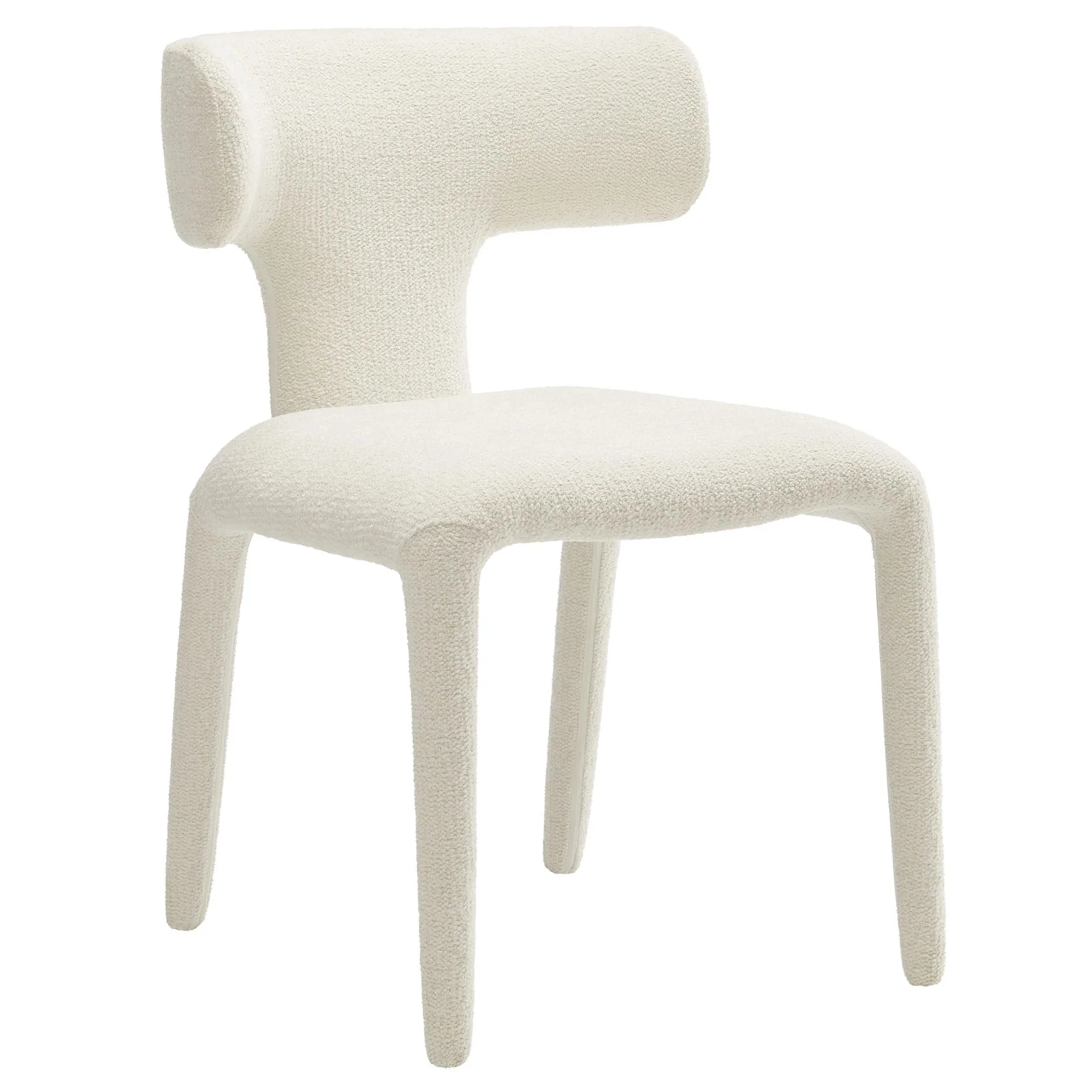 Curved Back Boucle Upholstered Dining Chairs Set of Two - Image 3