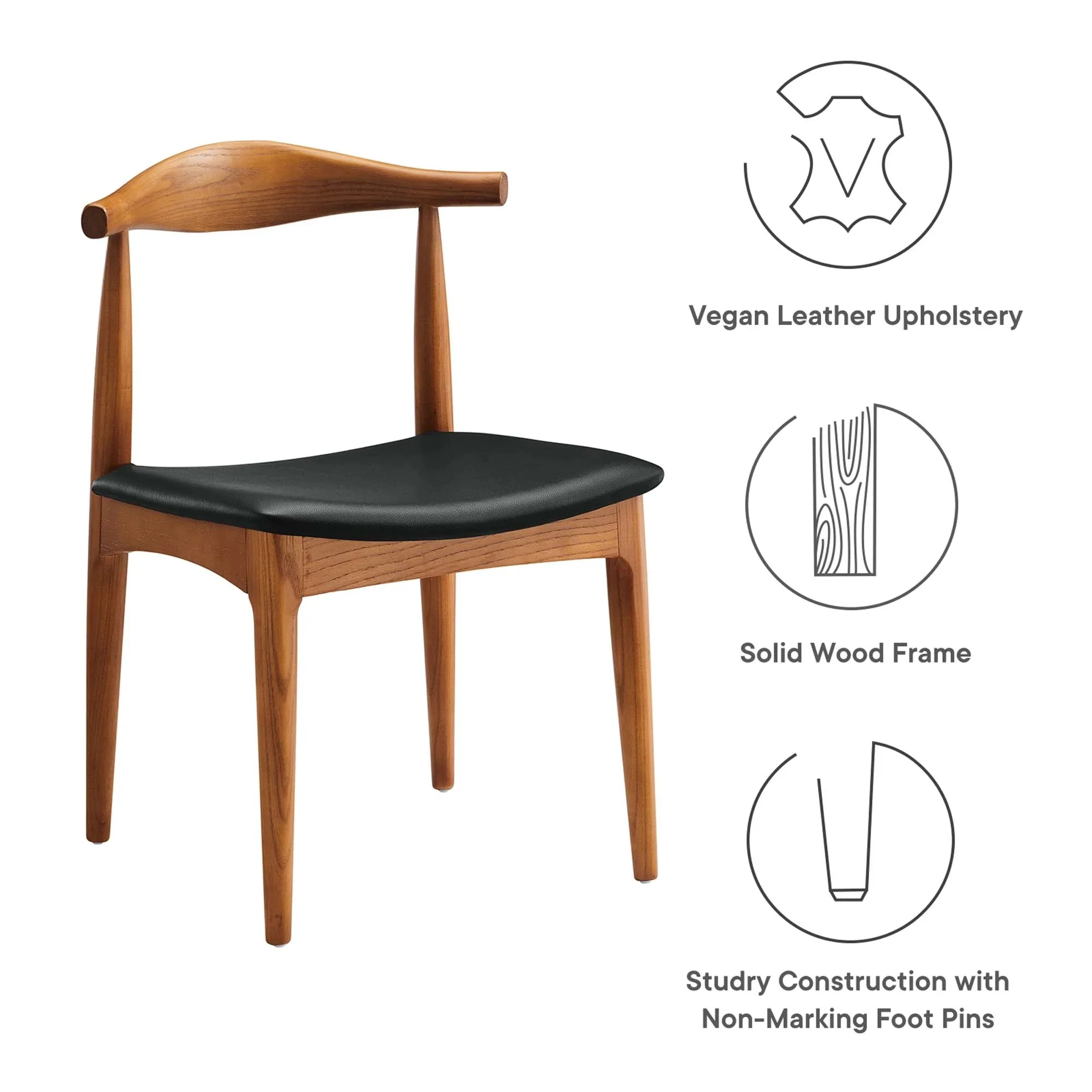 Curved Back Wood Dining Side Chair with Leatherette Seat - Image 7