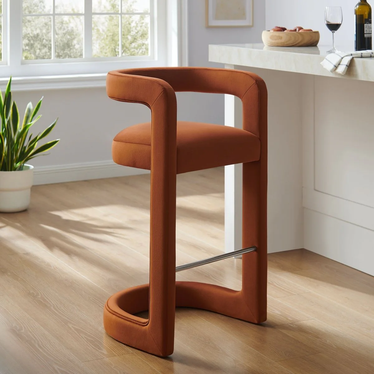 Curved Barrel Back Performance Velvet Bar Stool - Image 17