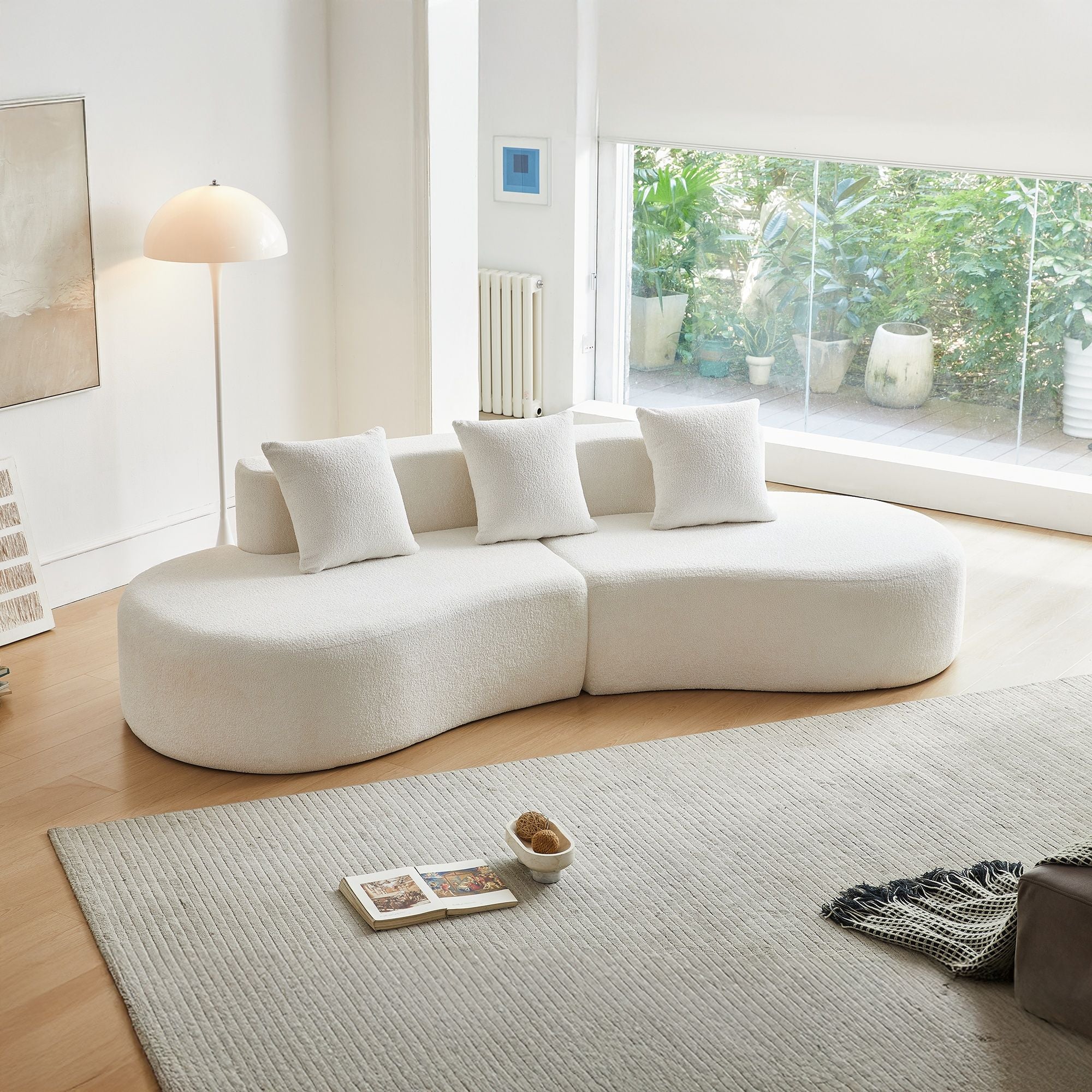 Curved Boneless Couch, Half Moon Sofa, 5 Seat Couch With High Density Foam Filled For Living Room - White - Image 2