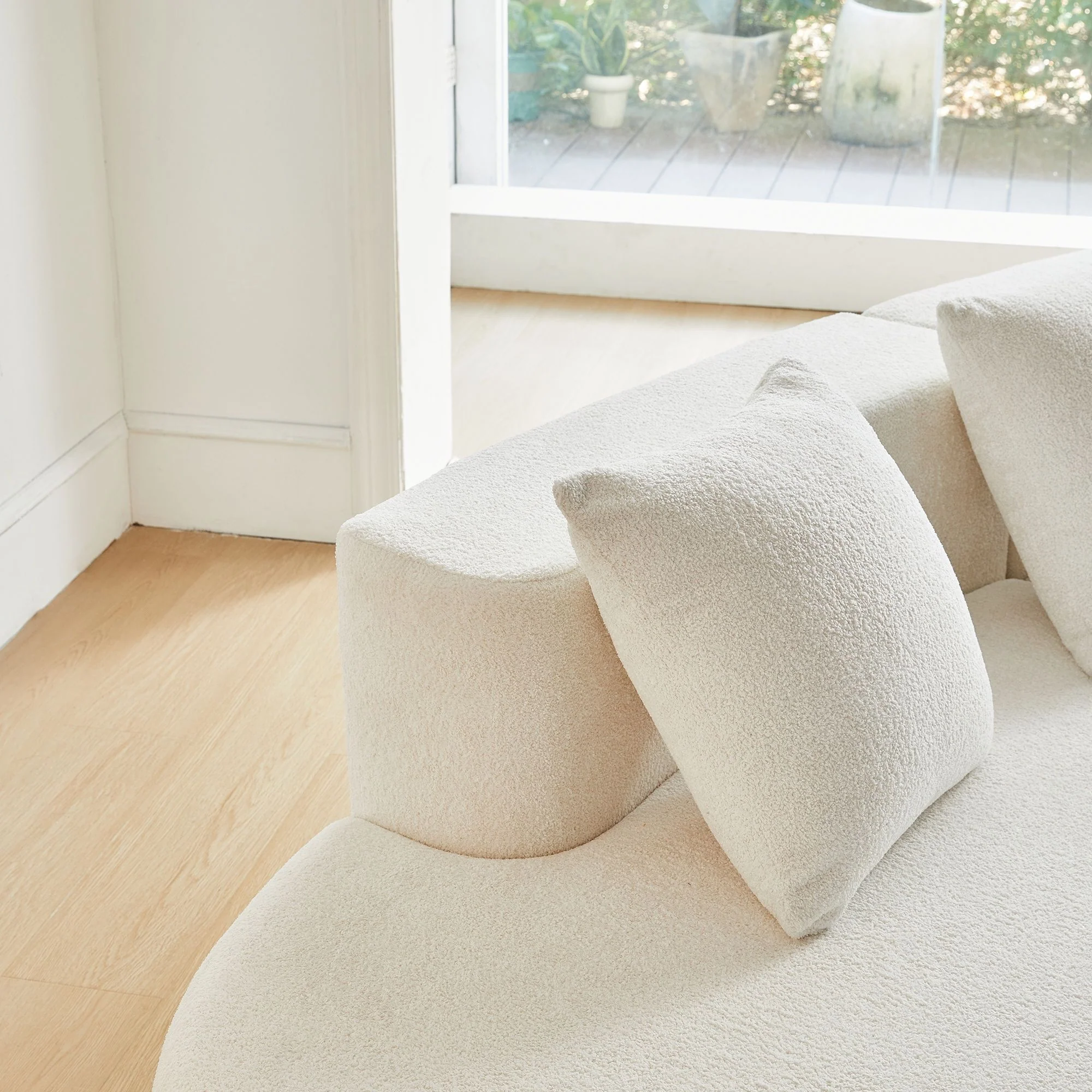 Curved Boneless Couch, Half Moon Sofa, 5 Seat Couch With High Density Foam Filled For Living Room - White - Image 3
