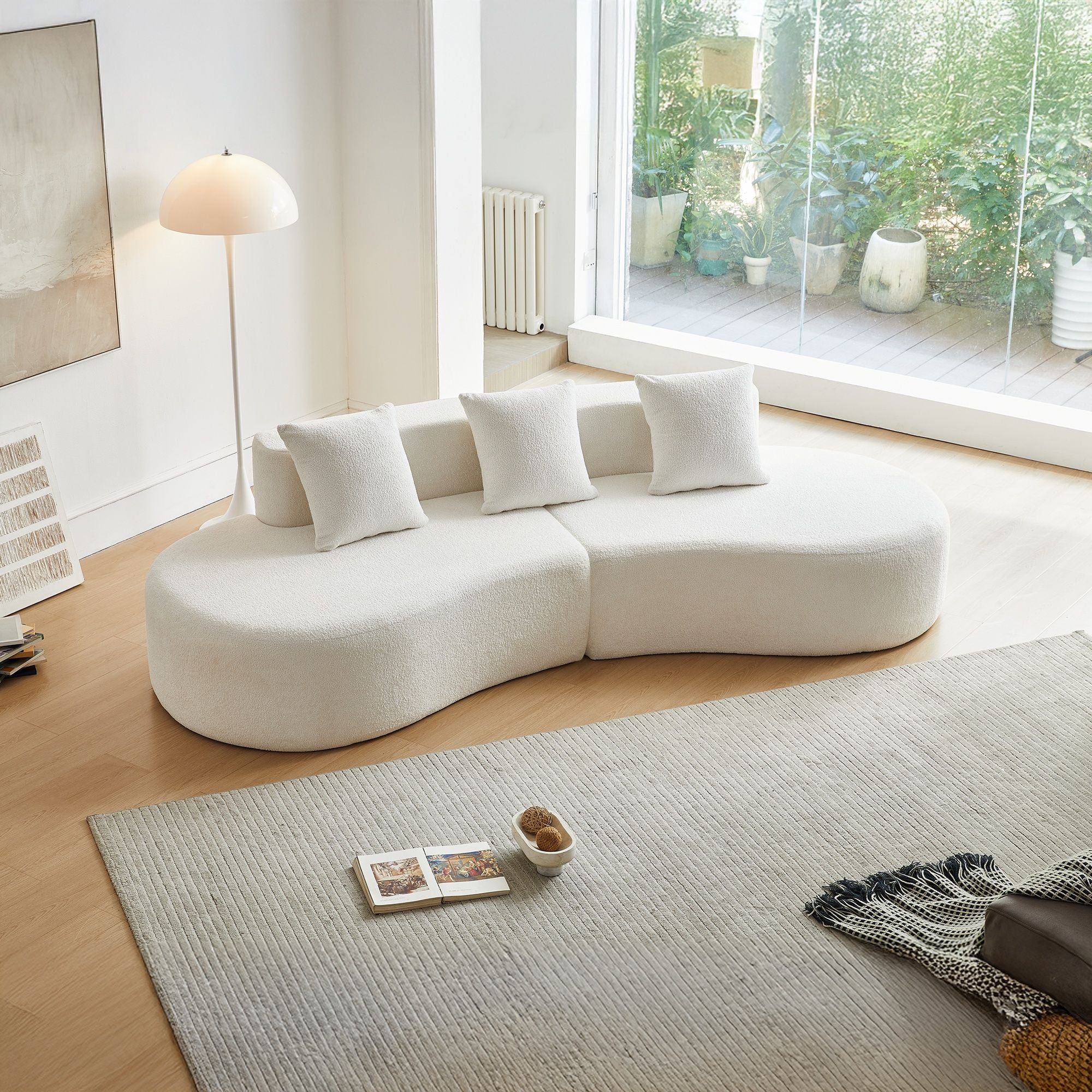 Curved Boneless Couch, Half Moon Sofa, 5 Seat Couch With High Density Foam Filled For Living Room - White - Image 5