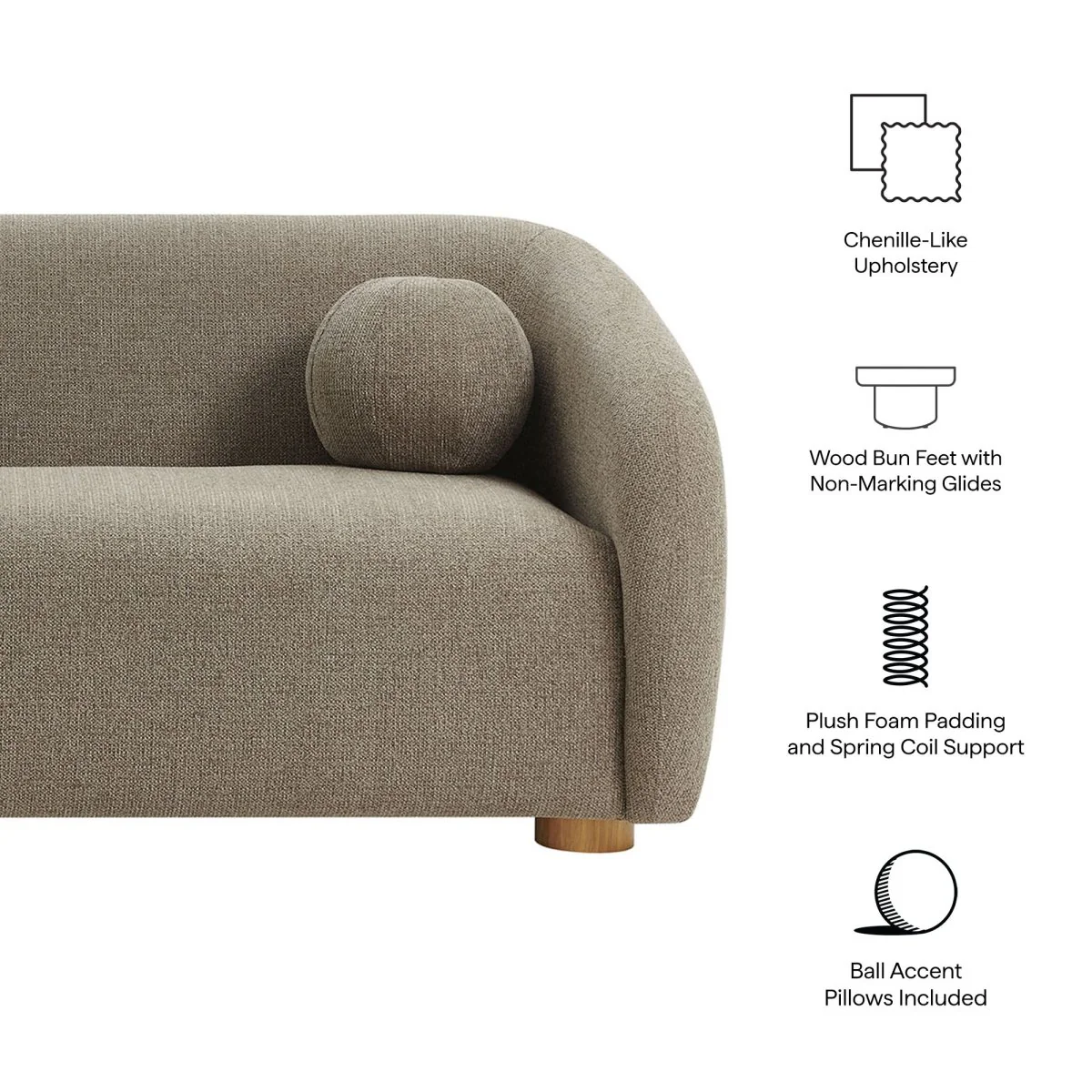Curved Chenille Fabric Sofa with Deep Seating - Image 14