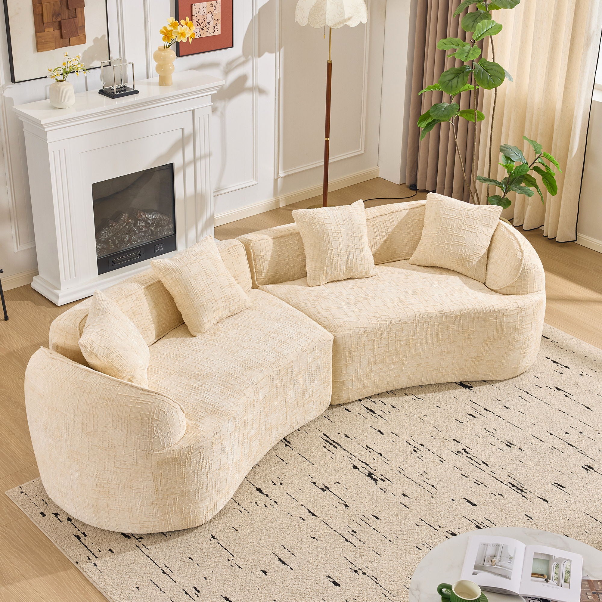 Curved Compressed Sofa, Nordic-Style Design For Living Room - Image 20