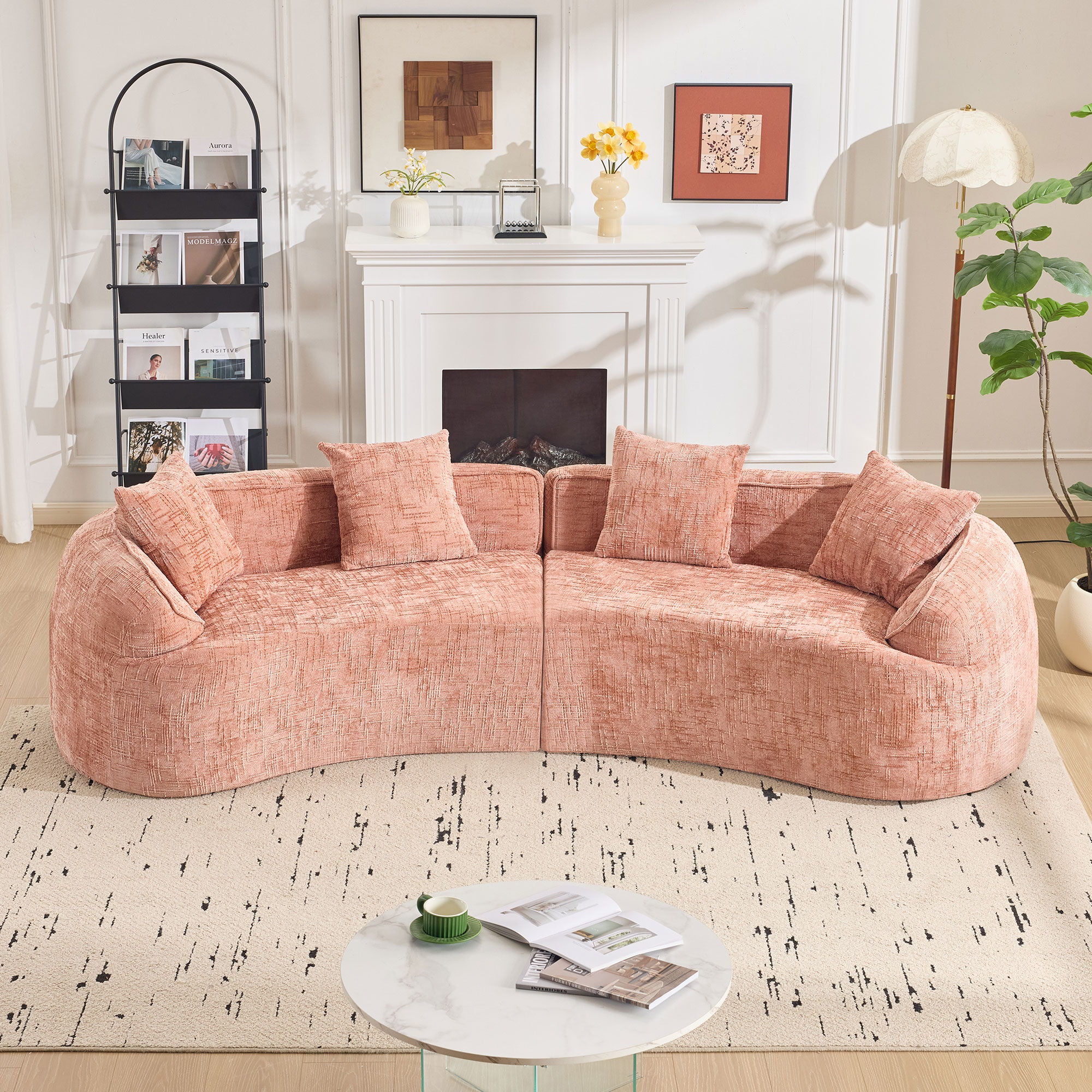 Curved Compressed Sofa, Nordic-Style Design For Living Room - Image 5