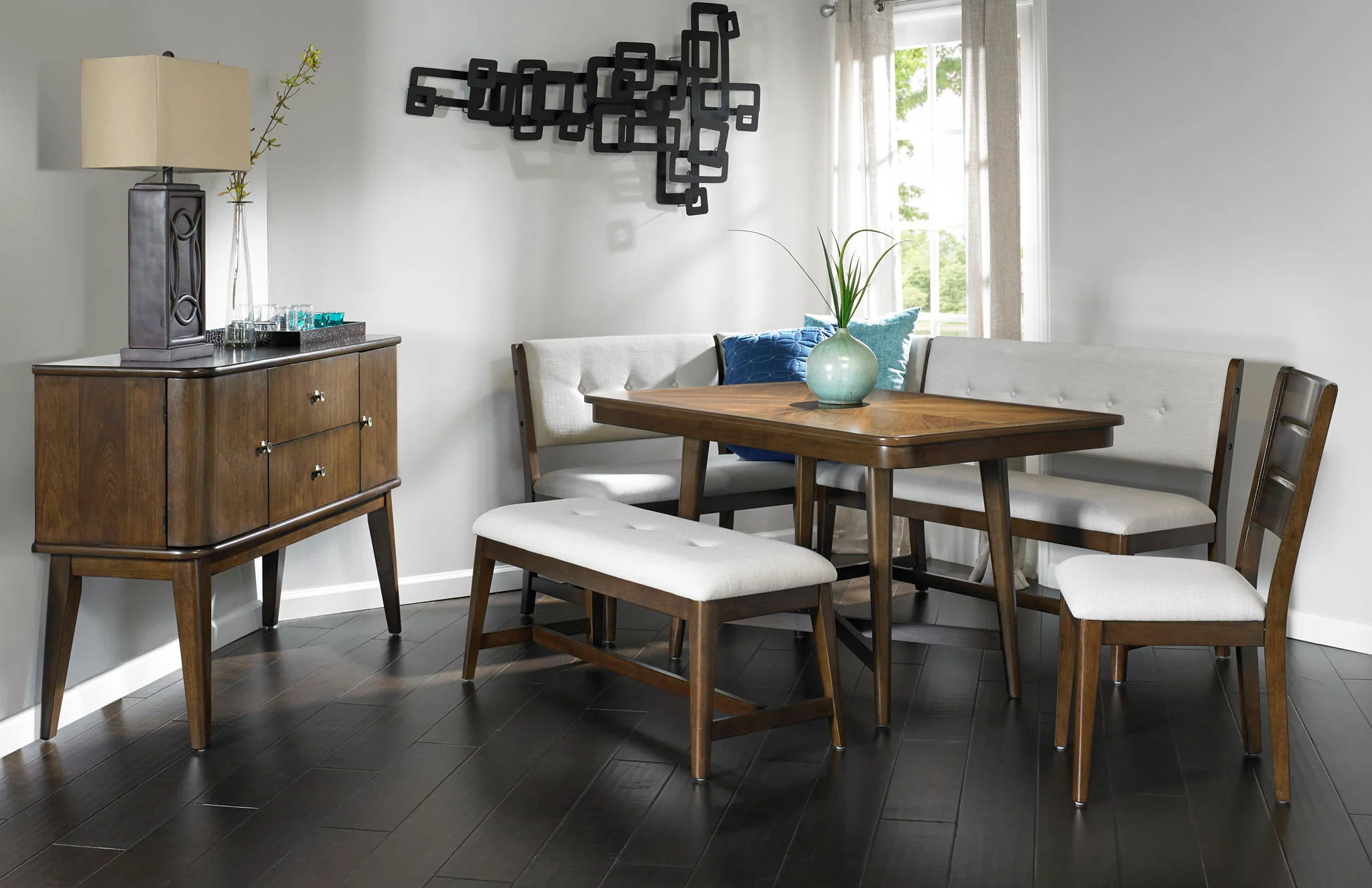 Curved Dining Bench Upholstered Curved Bench - Beige - Image 5