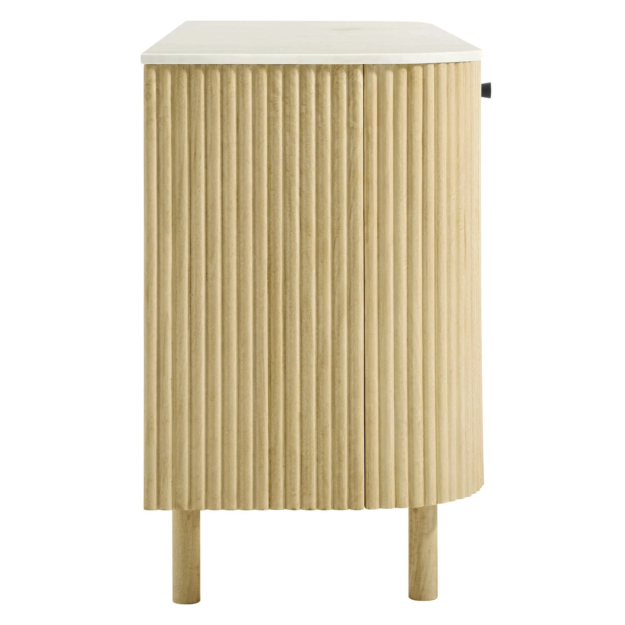 Curved Fluted Sideboard Storage Cabinet with Marble Top – Natural Wood 60 Inch - Image 6