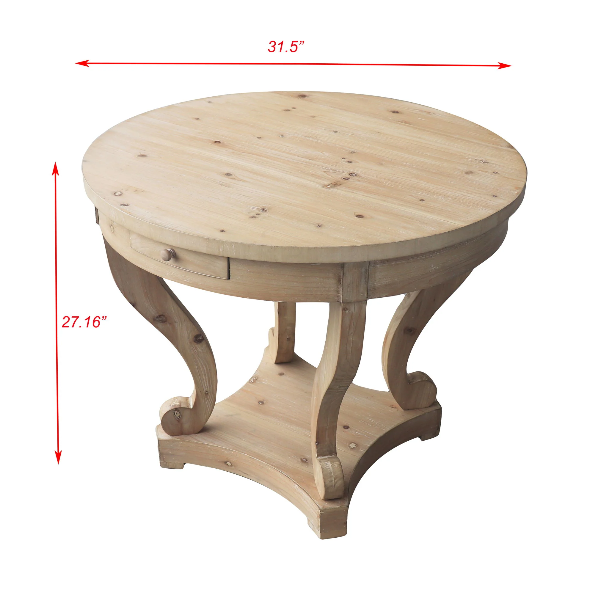 Curved Legs Farmhouse Style Small Size Round Dining Table End Table Side Table Coffee Table For Dinette, Kitchen, Dining Room Or Living Room - Natural Wood Grain Distressed - Image 2