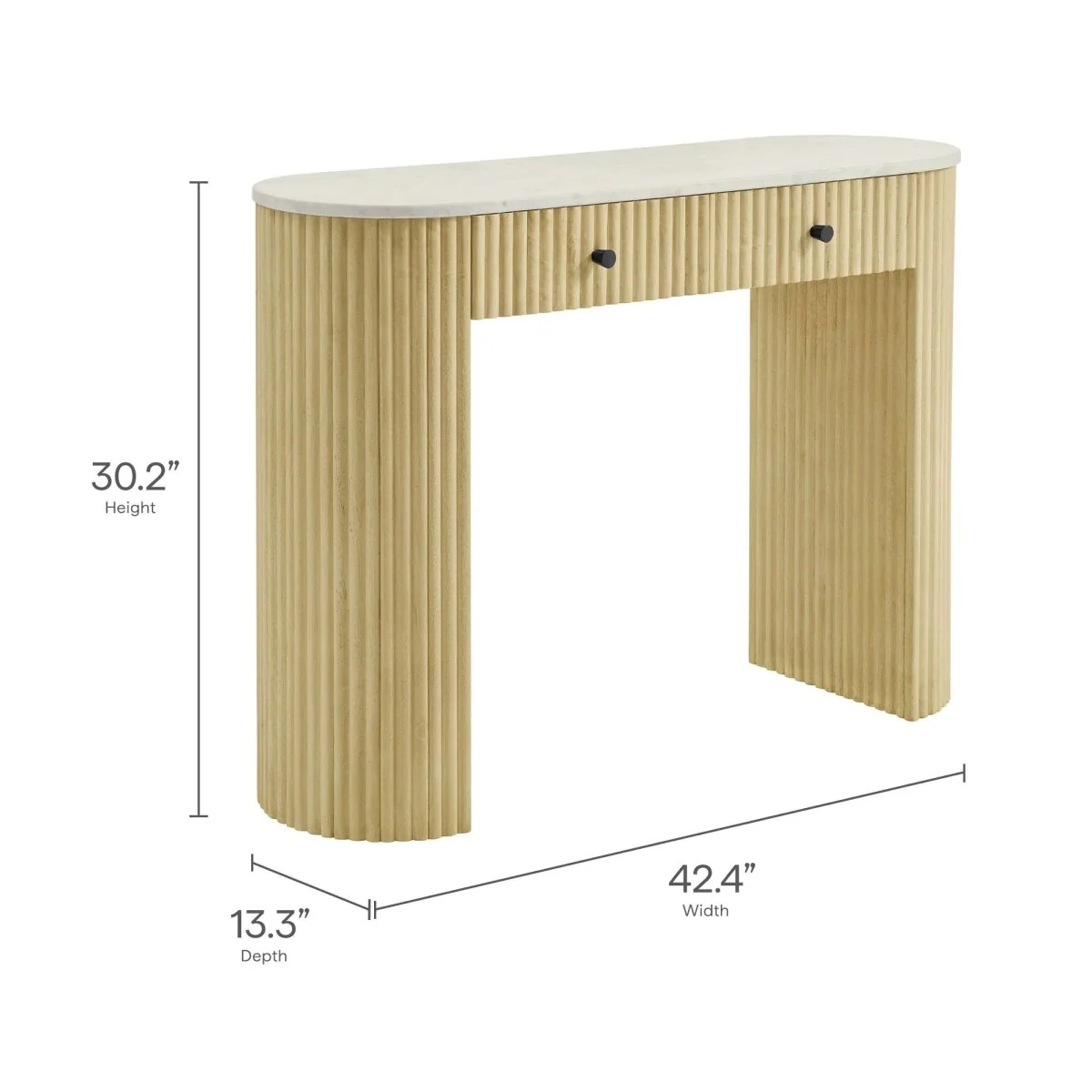 Curved Marble Top Wood Console Table with Drawers – 42 Inch - Image 2