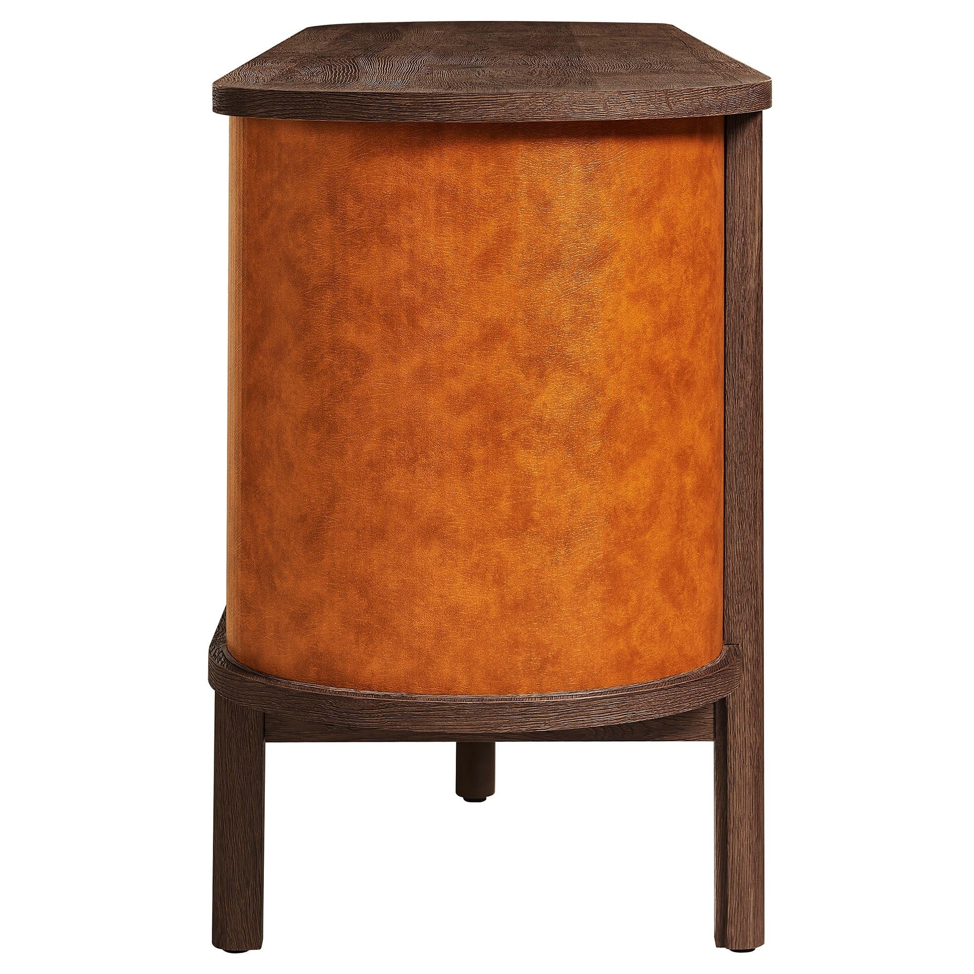 Curved Oval Sideboard Storage Cabinet with Sliding Doors – Walnut Tan 63 Inch - Image 4