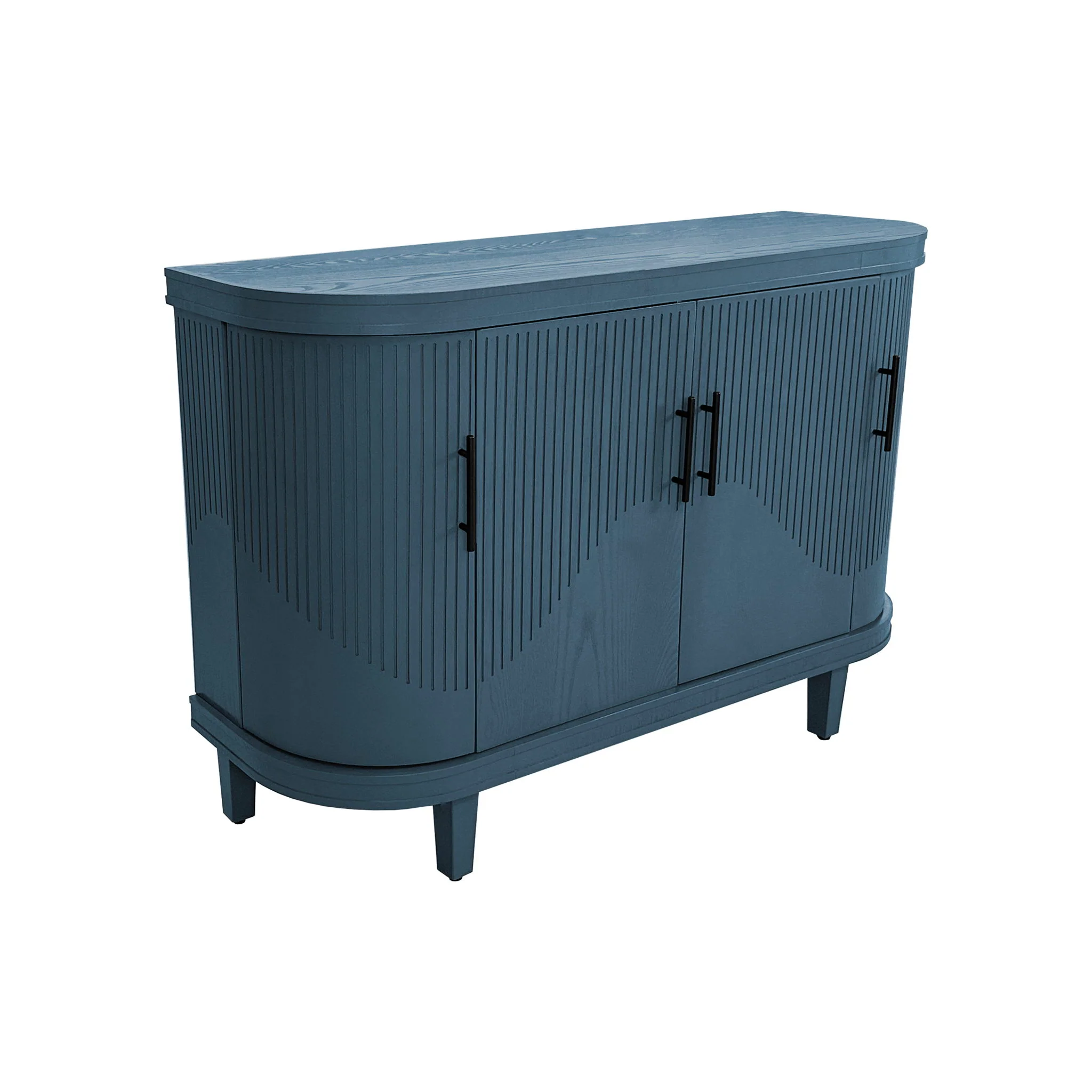 Curved Sideboard Console Cabinet with 4 Doors and Storage Shelves 47x32in Blue - Image 7