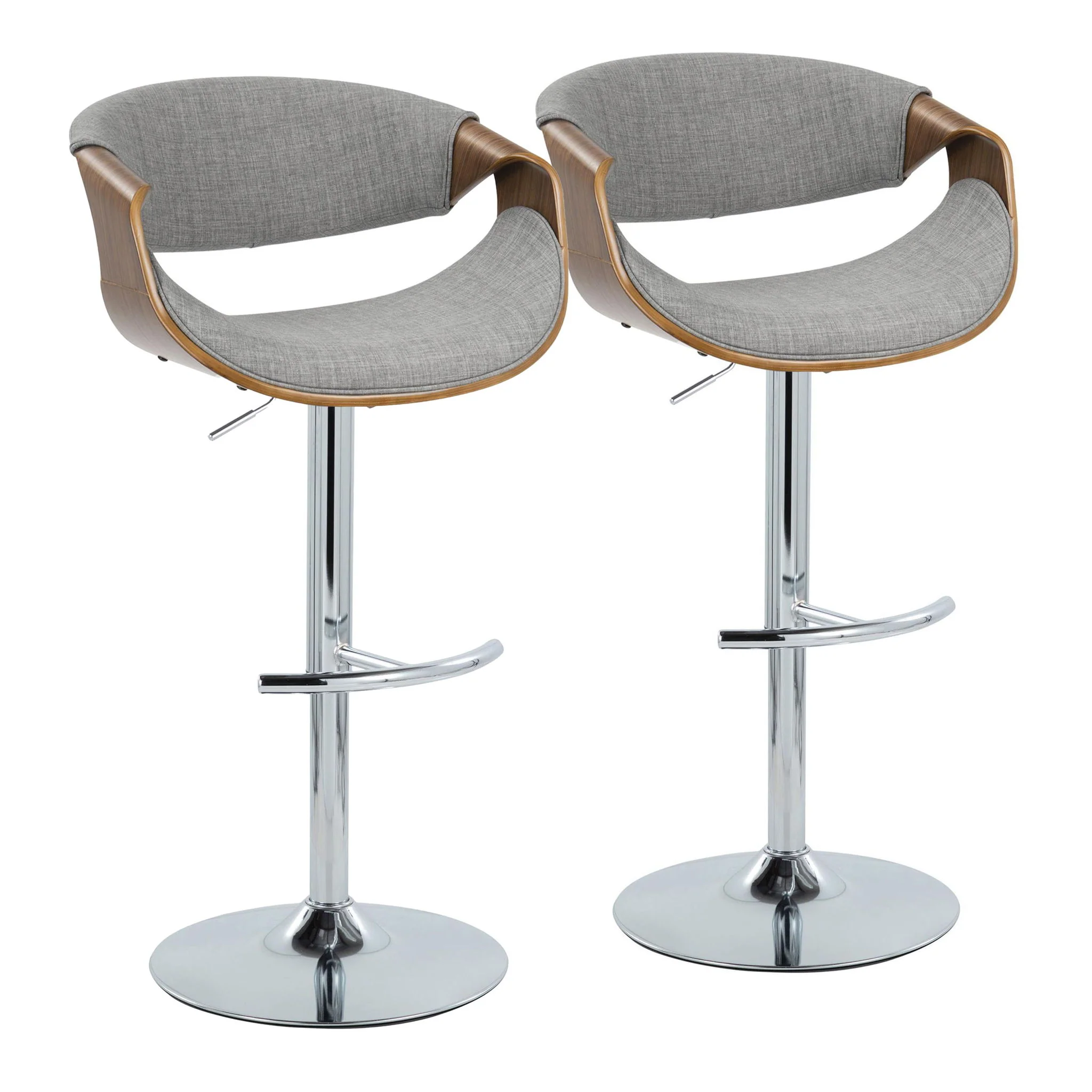 Curvo - Mid Century Modern Adjustable Barstool With Swivel With Rounded T Footrest (Set of 2) - Image 3