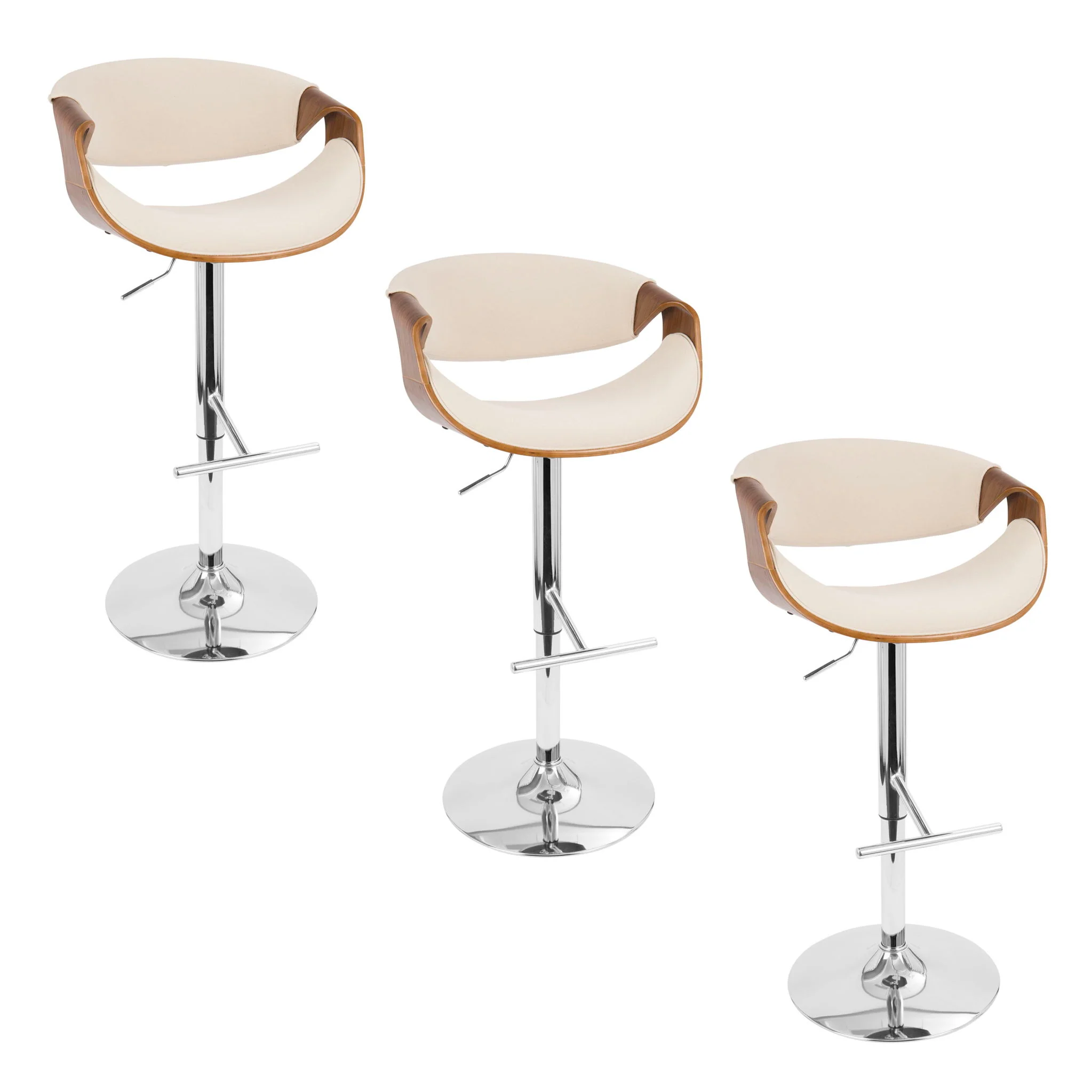 Curvo - Mid Century Modern Adjustable Barstool With Swivel With Straight T Footrest - Image 2
