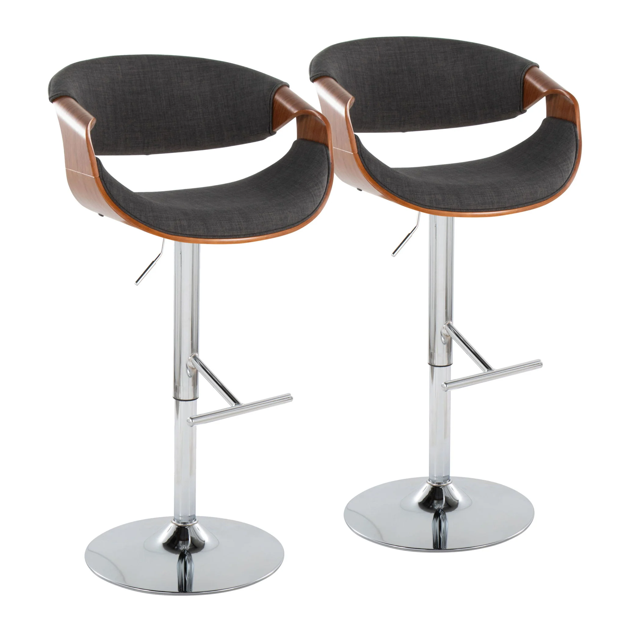 Curvo - Mid Century Modern Adjustable Barstool With Swivel With Straight T Footrest - Image 5