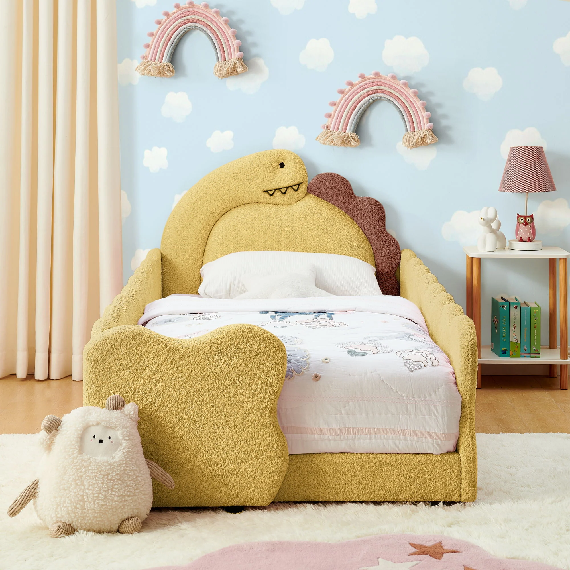 Cute Dinosaur Shaped Bed With Safety Guardrail, Toddler Frame - Image 28