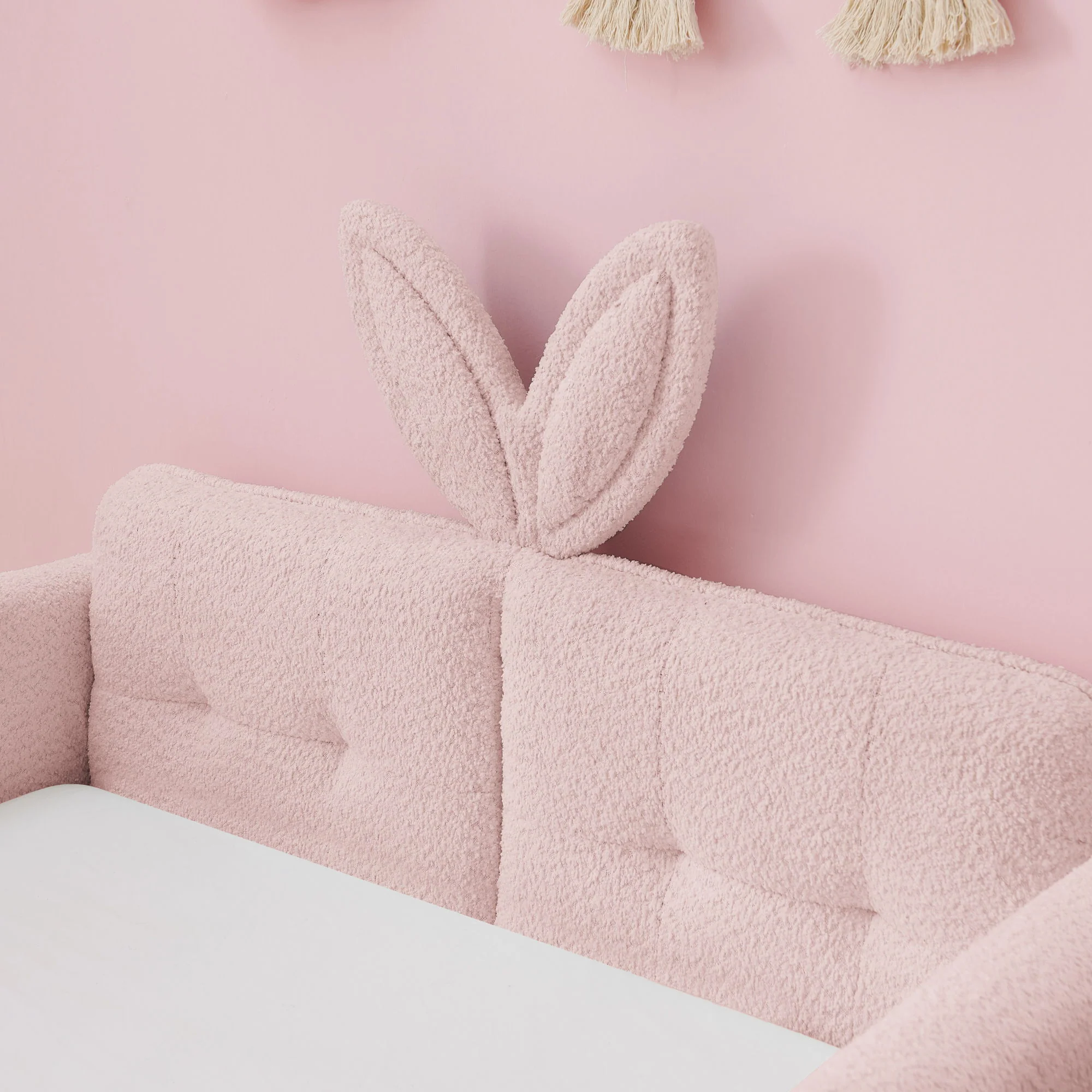 Cute Rabbit Ear Upholstered Platform Bed Frame With Safety Rail - Image 63