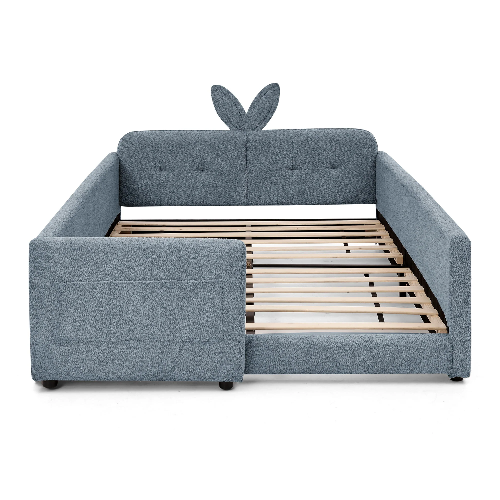 Cute Rabbit Ear Upholstered Platform Bed Frame With Safety Rail - Image 8
