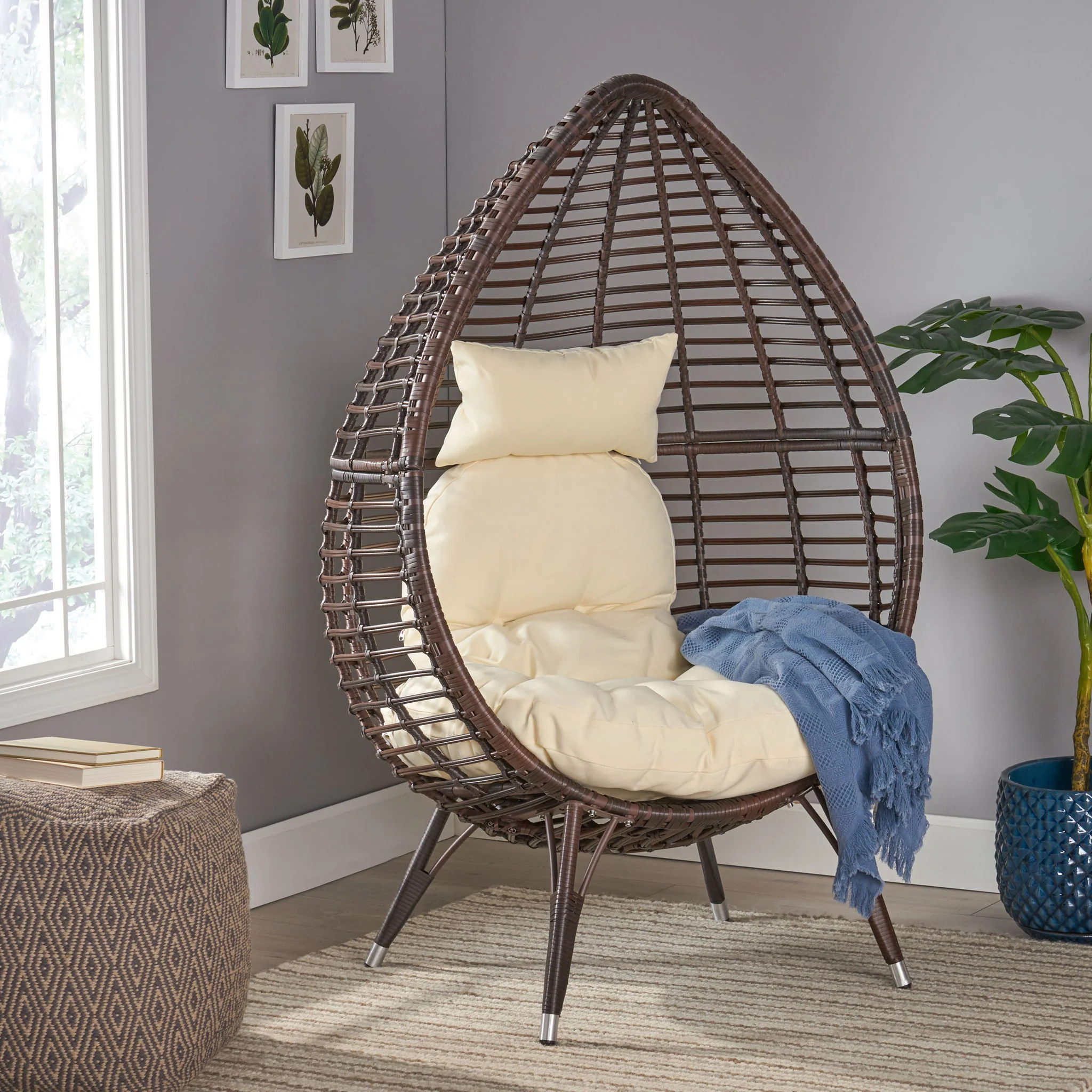 Cutter Teardrop Patio Chair With Water Resistant Cushion - Multi / Brown / Beige - Image 2