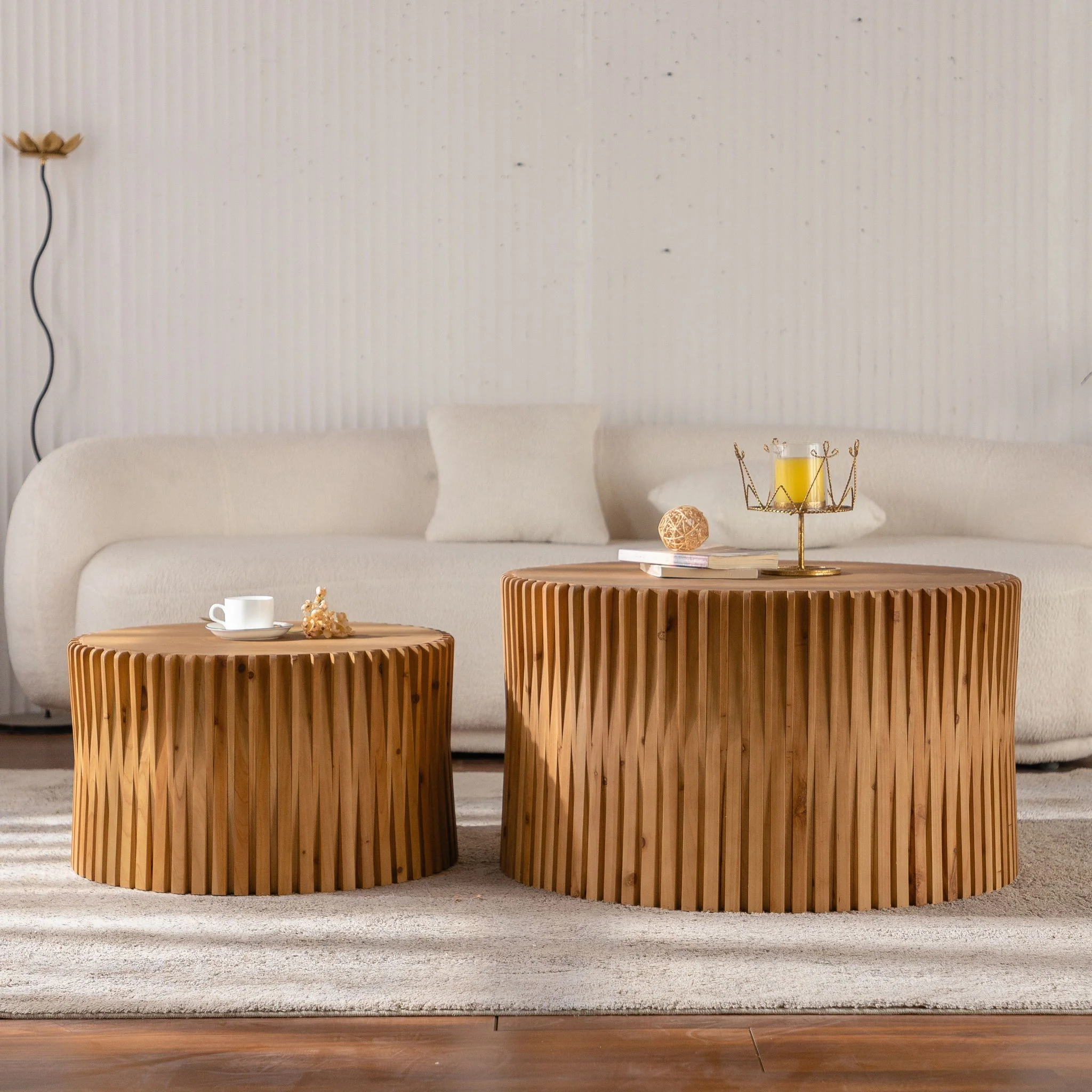 Cylindrical Coffee Table With Vertical Texture Relief - Image 8