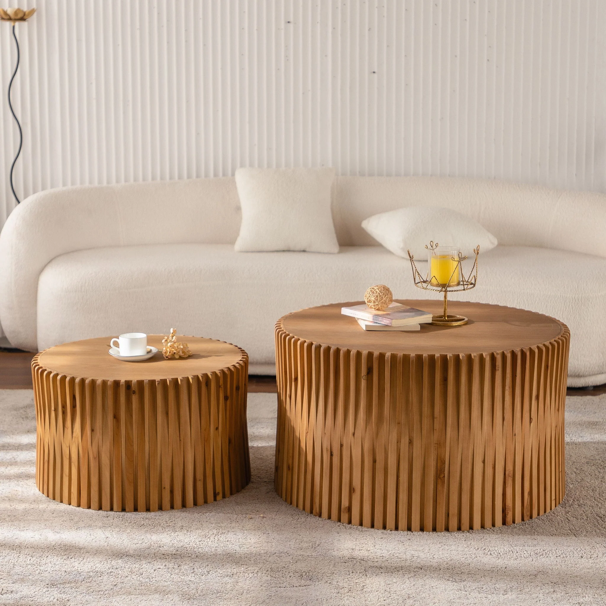 Cylindrical Coffee Table With Vertical Texture Relief - Image 9