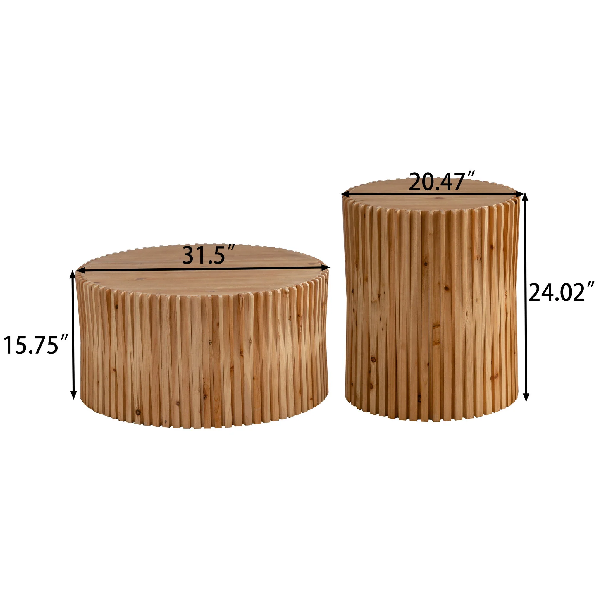 Cylindrical Coffee Table With Vertical Texture Relief For Living Room (Set of 2) - Natural - Image 7