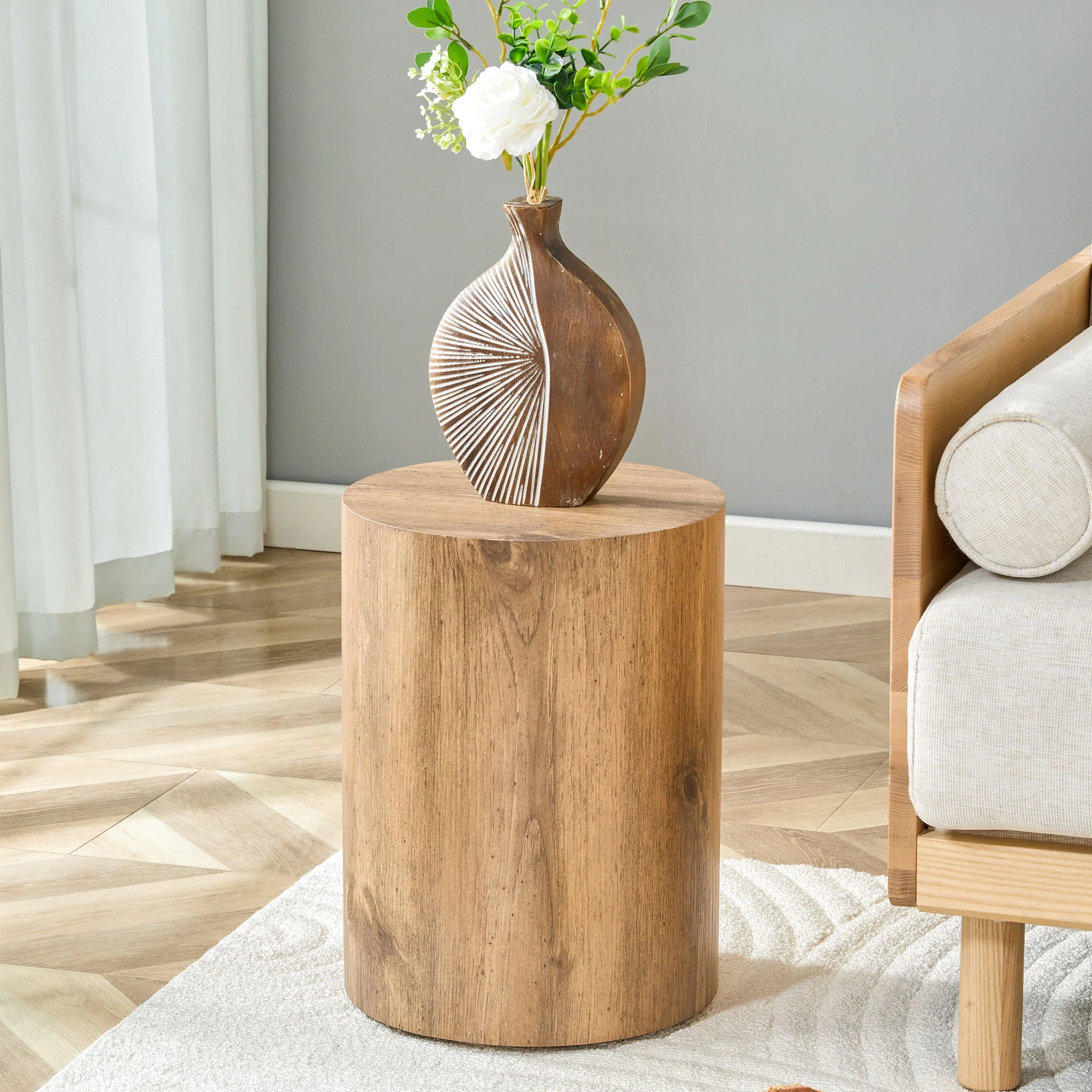 Cylindrical End Coffee Table, Living Room Furniture - Wood - Image 8