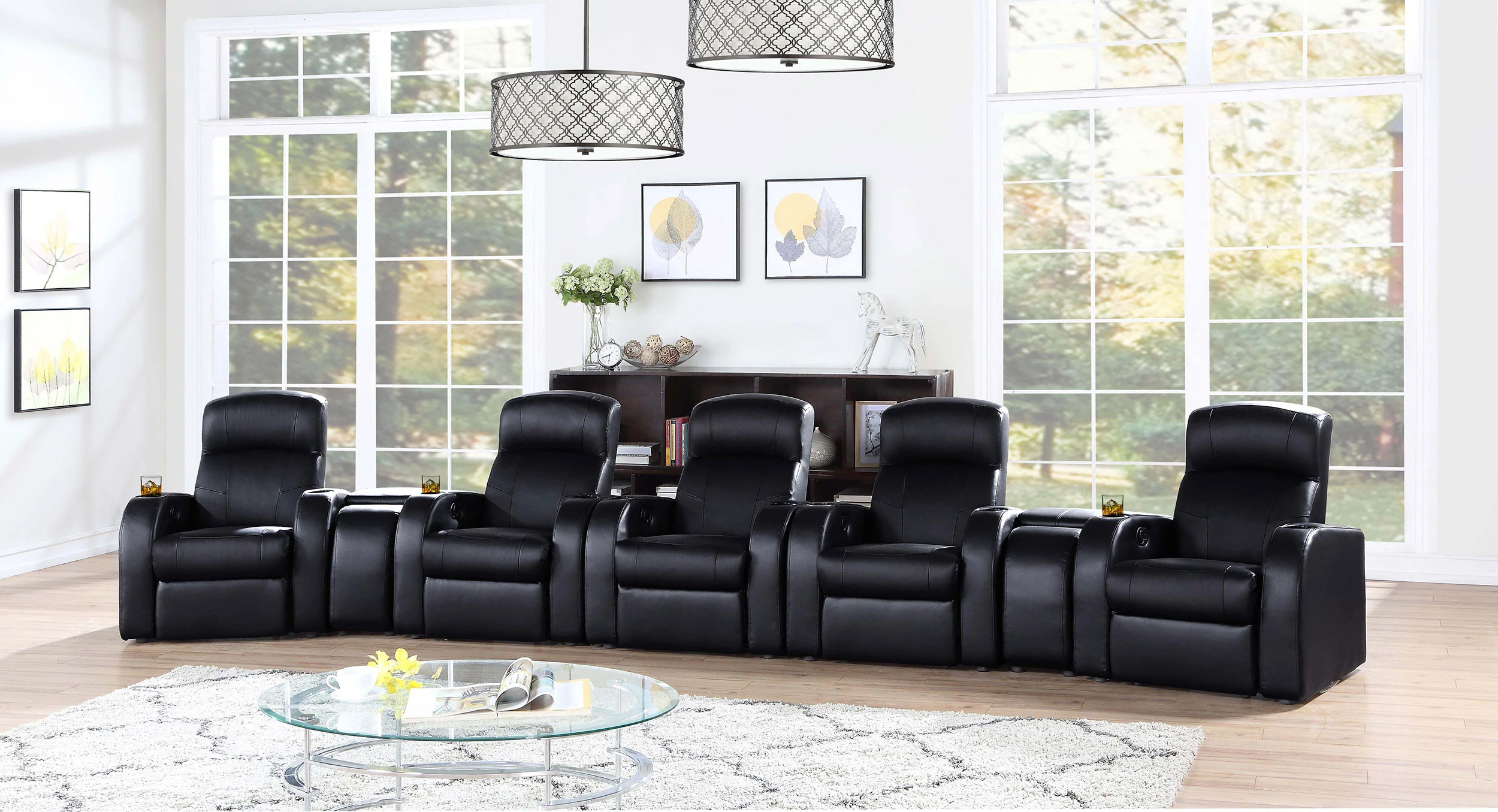 Cyrus 7-Piece Black Leather Home Theater Seating - Image 4
