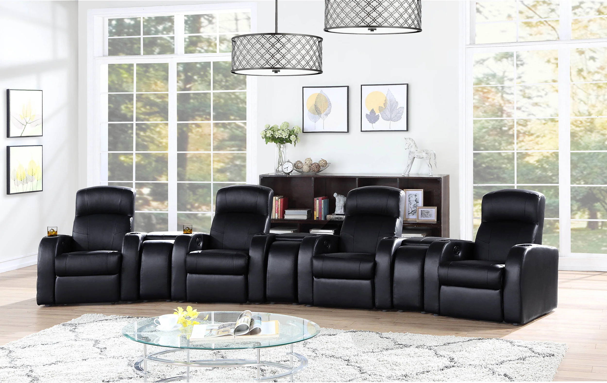 Cyrus 7-Piece Black Leather Home Theater Seating - Image 3