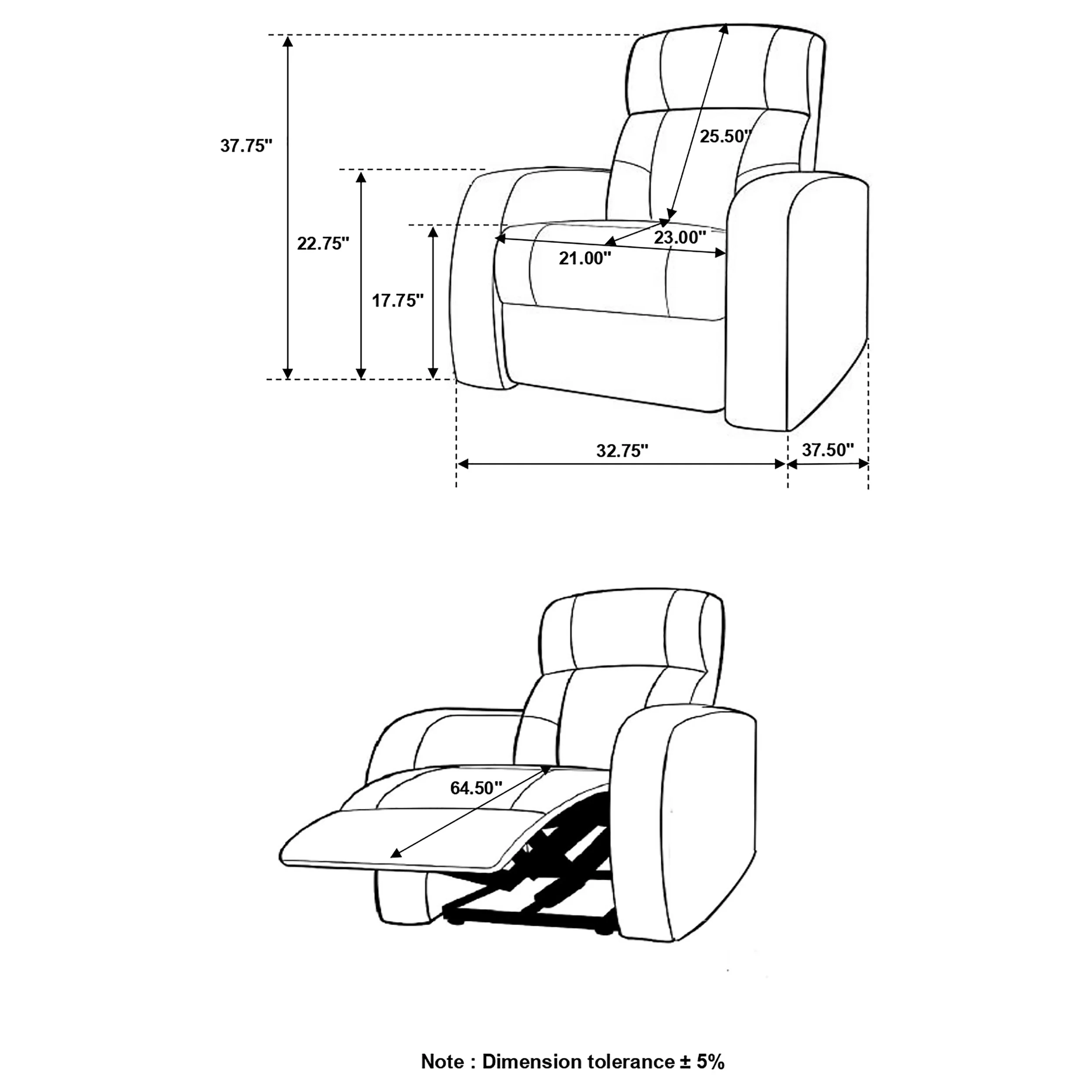 Cyrus Upholstered Track Arm Recliner in Black Leather - Image 10