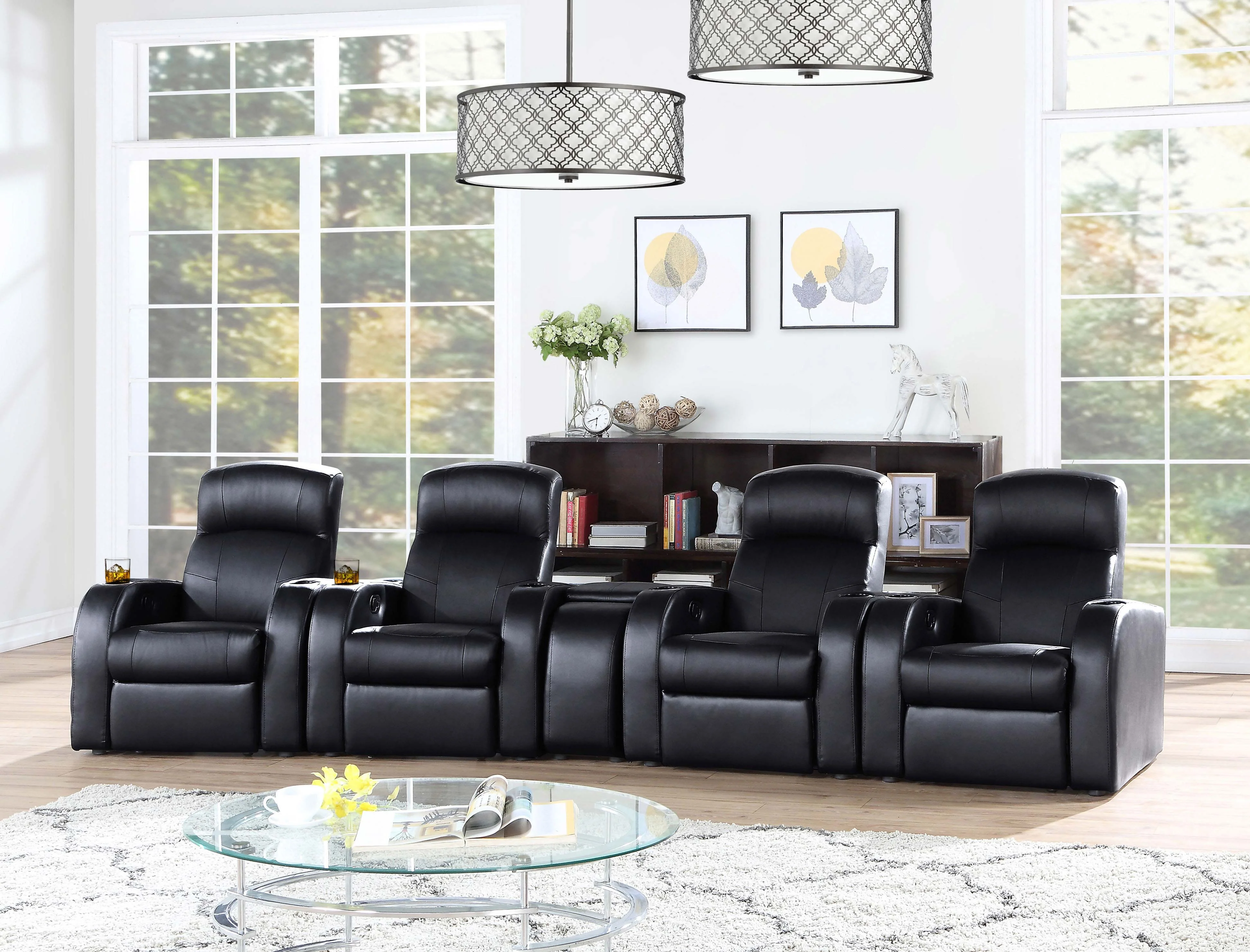 Cyrus Upholstered Track Arm Recliner in Black Leather - Image 11
