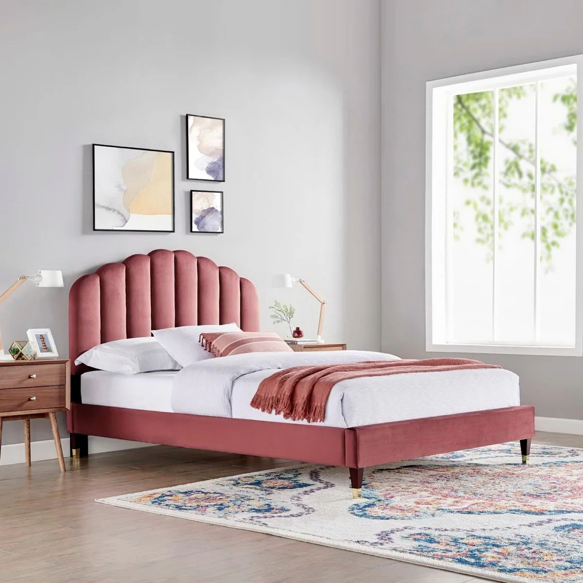 Scalloped Channel Tufted Performance Velvet Queen Platform Bed - Image 10