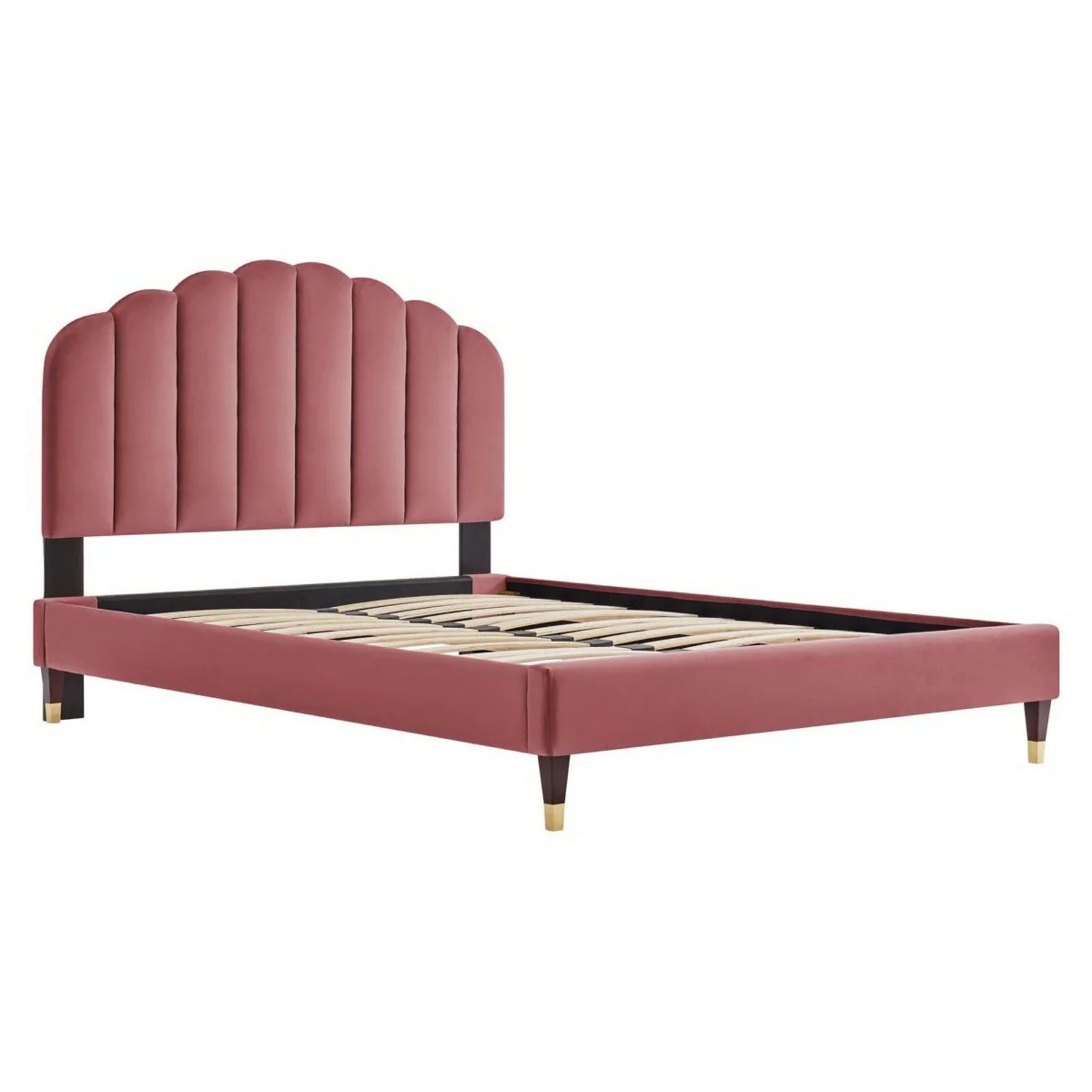 Scalloped Channel Tufted Performance Velvet Queen Platform Bed - Image 9
