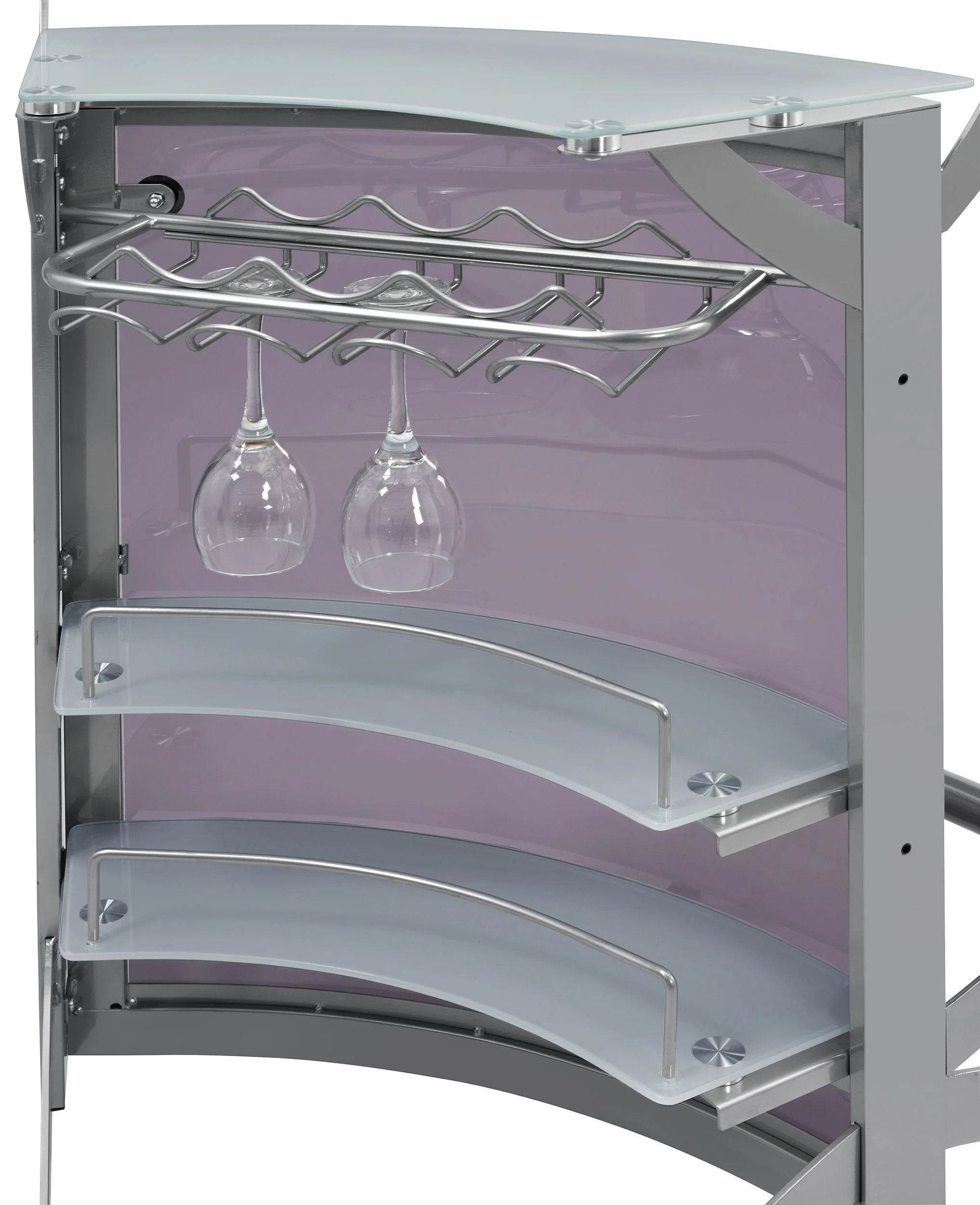 Dallas 2-Shelf Curved Bar Cabinet in Silver - Image 11