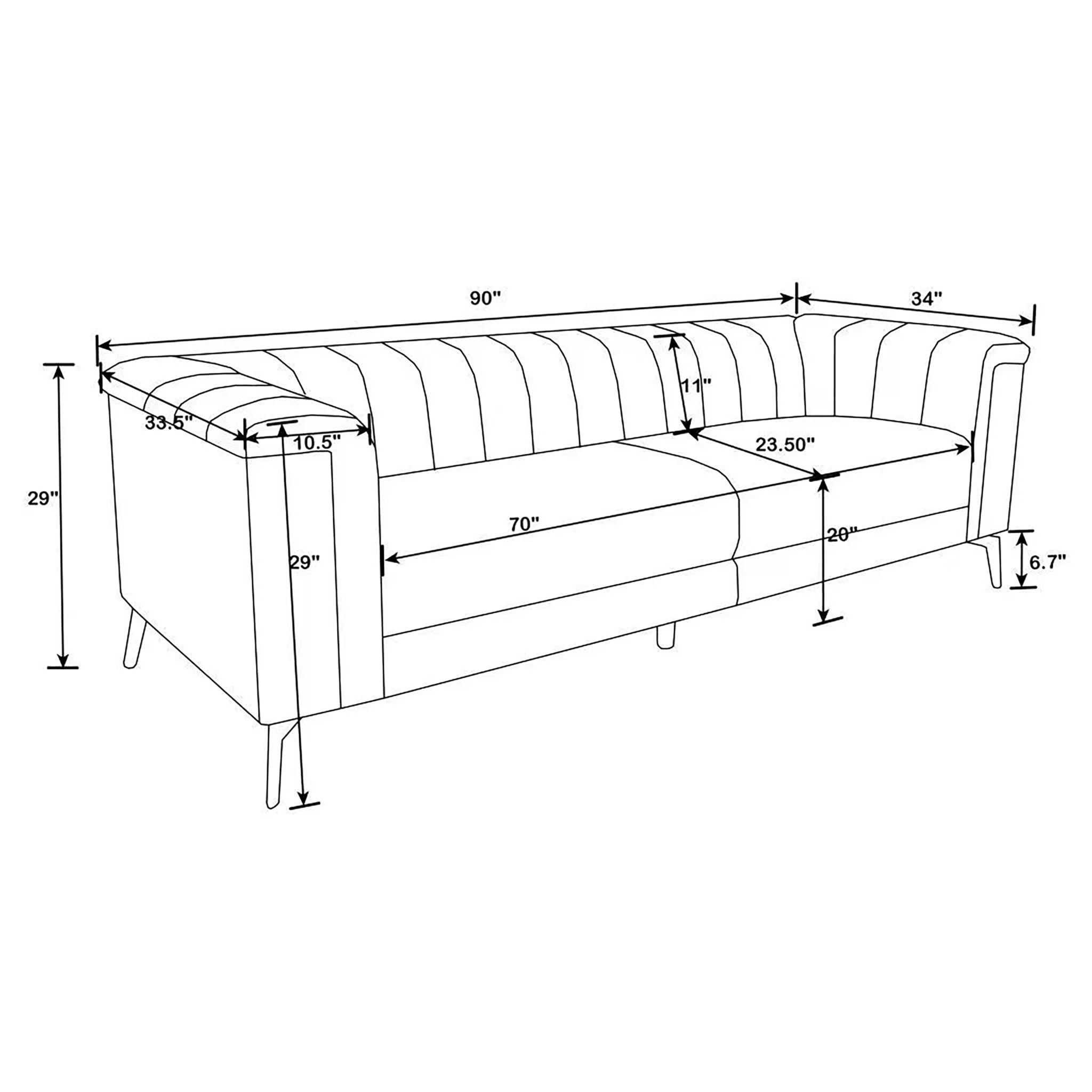 Darci - Tuxedo Arm Sofa With Tapered Legs - Blue - Image 6