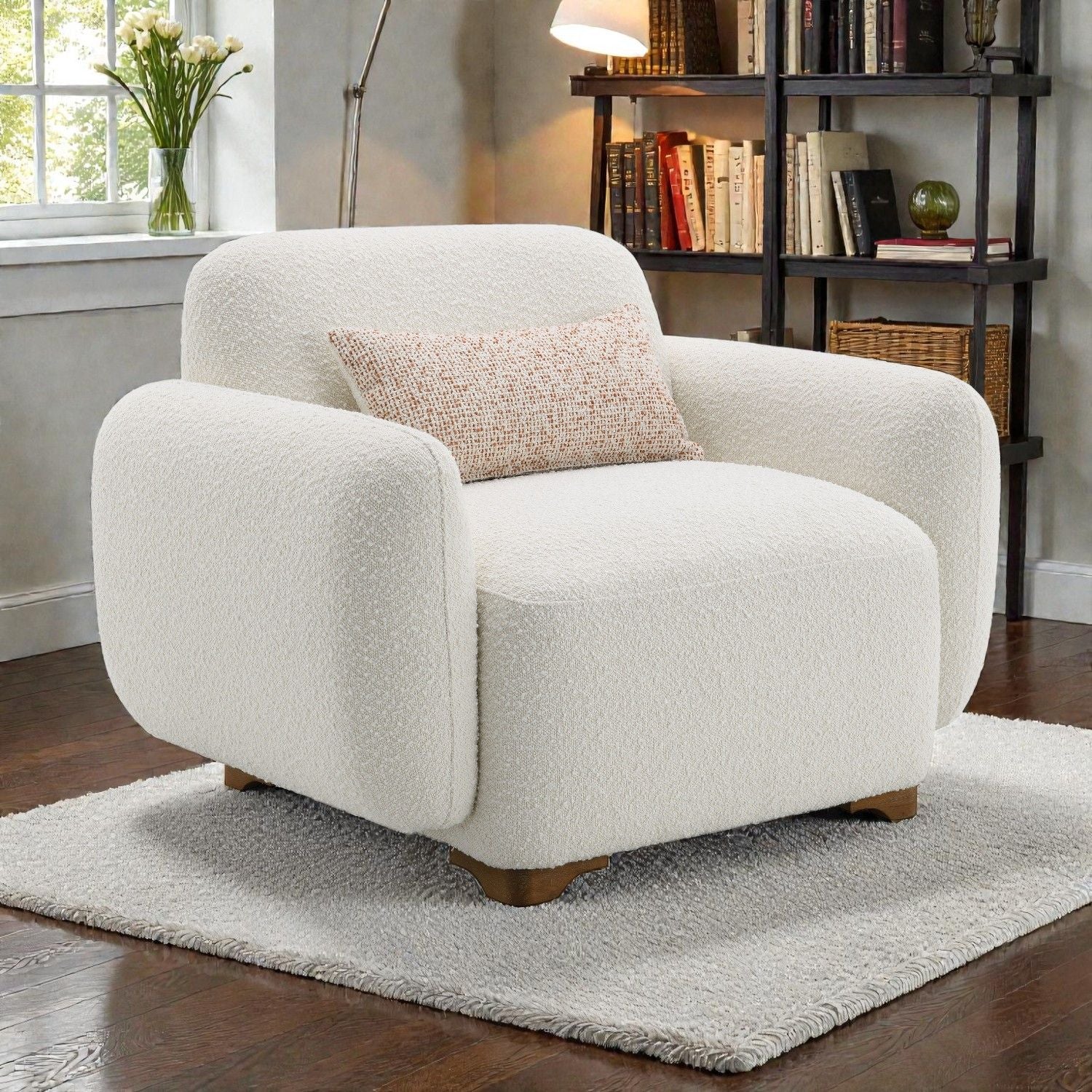 Darius - Boucle Accent Chair With 1 Toss Pillow - Beige - Image 5
