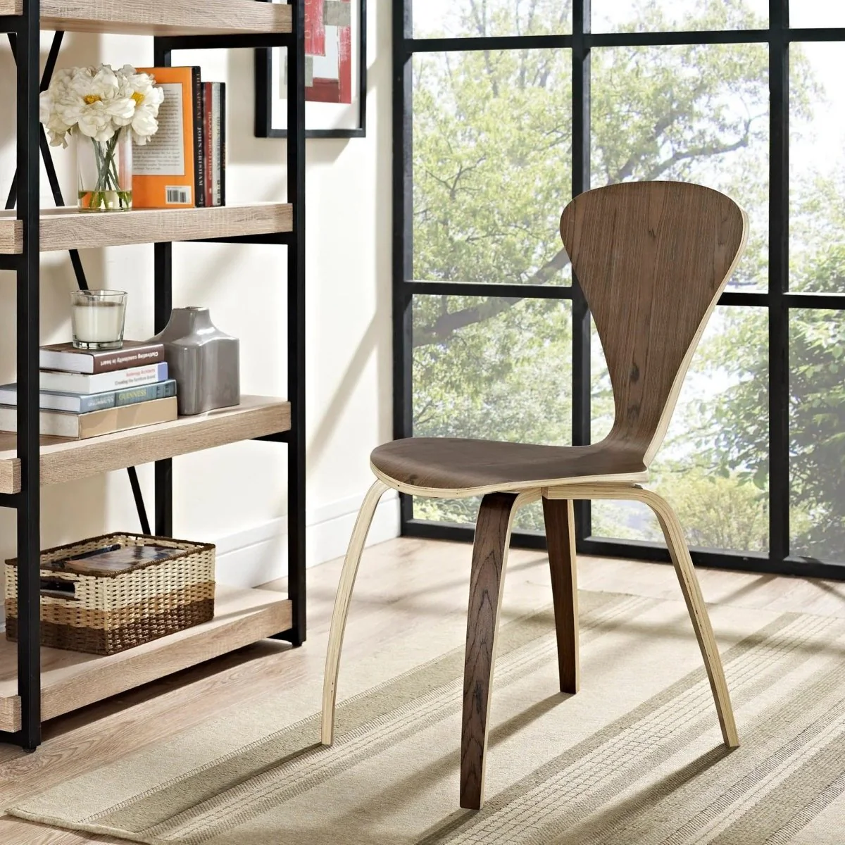 Dark Walnut Molded Wood Dining Side Chair with V-Shaped Back - Image 2