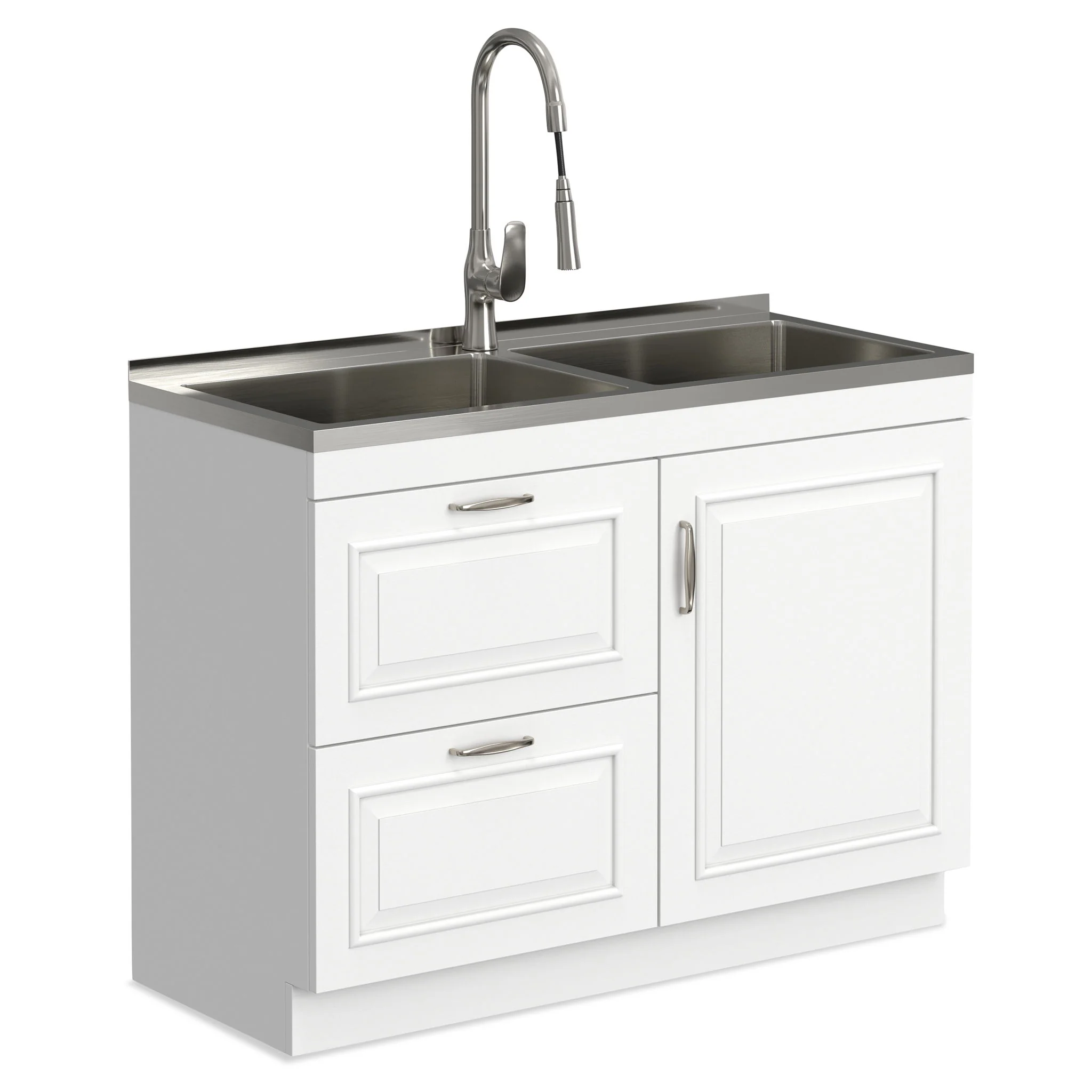 Darwin - Laundry Utility Sink And Cabinet With Dual Sinks, Pull Out Faucet - White - Image 8