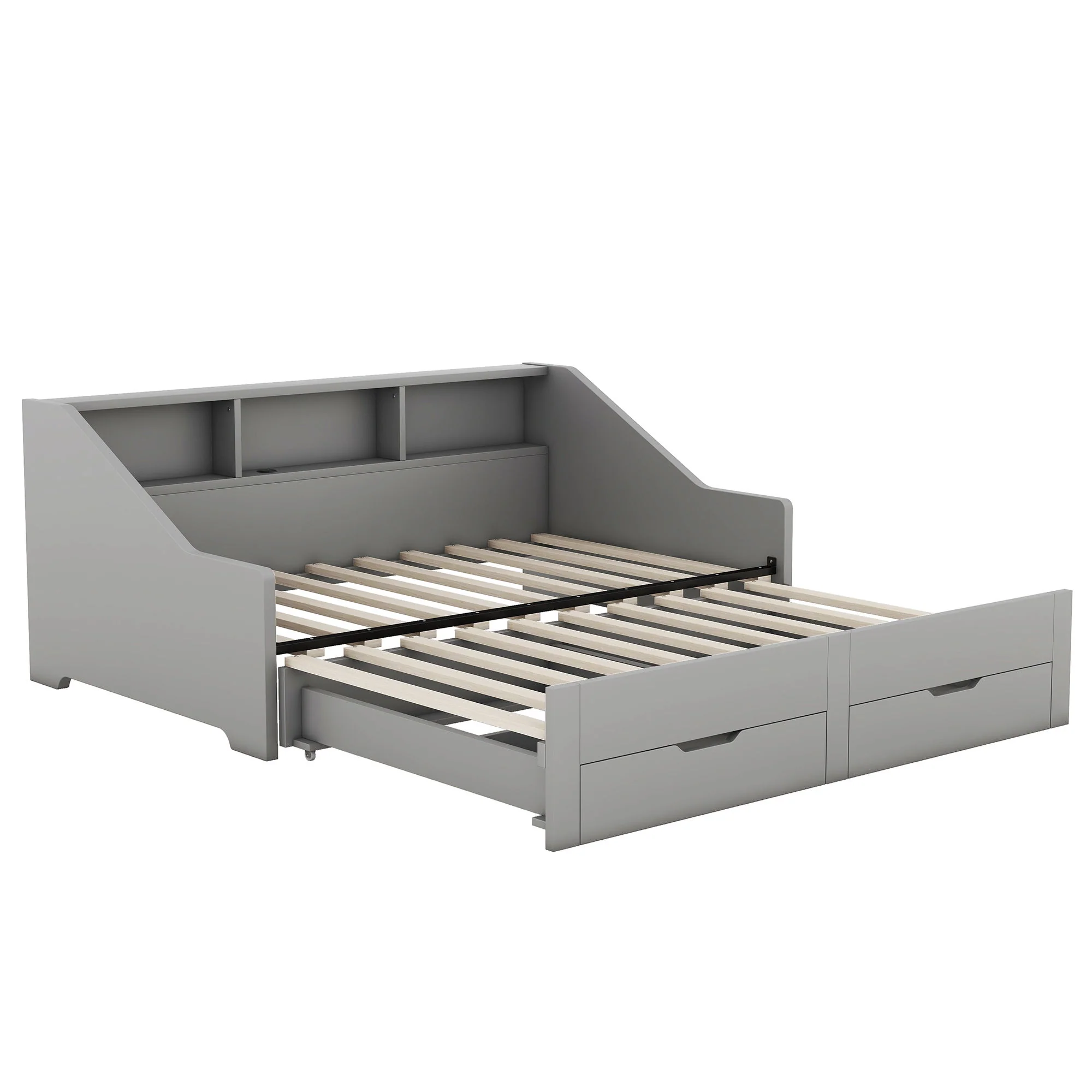Daybed Frame With Storage Bookcases, 2 Drawers, Charging Station - Image 13