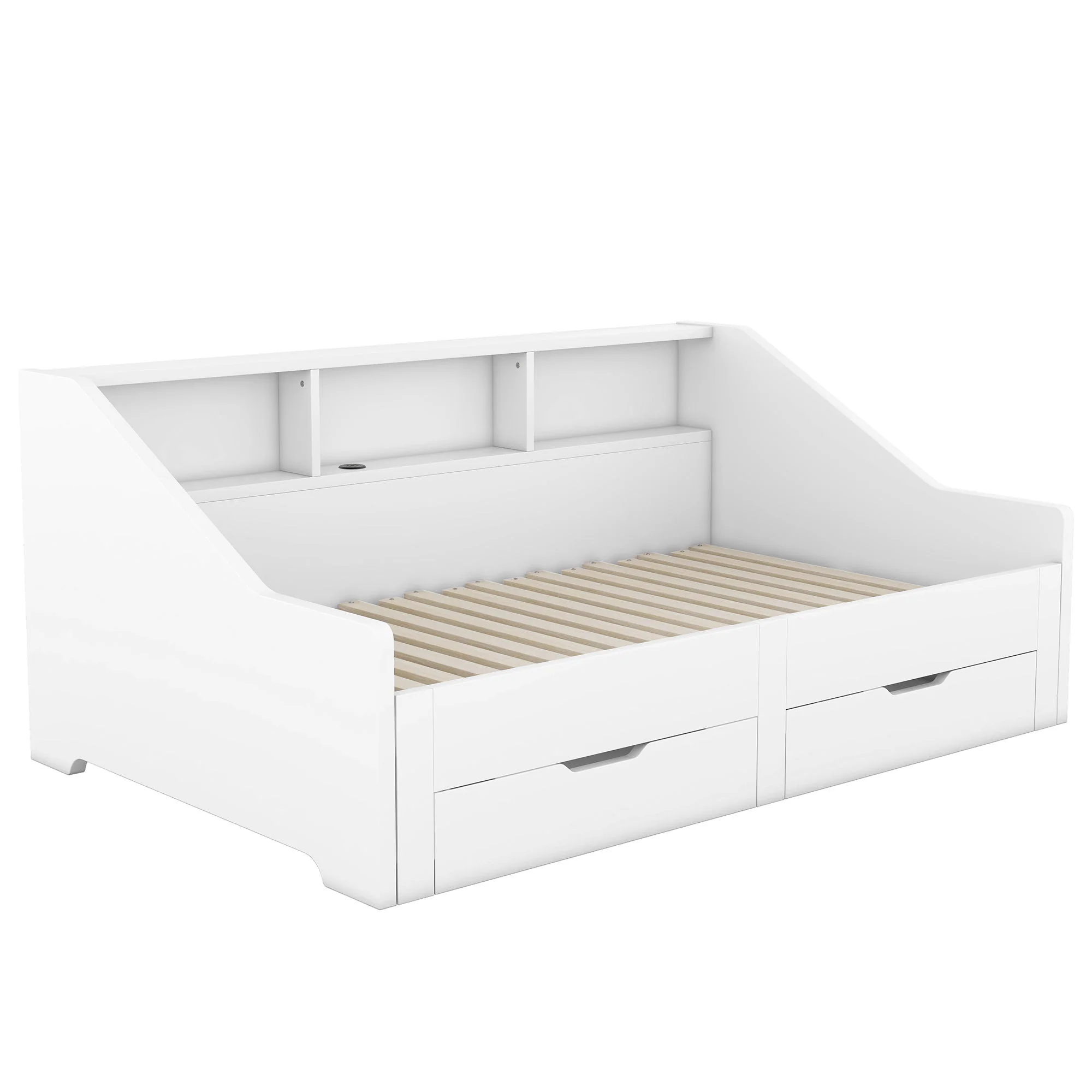 Daybed Frame With Storage Bookcases, 2 Drawers, Charging Station - Image 7