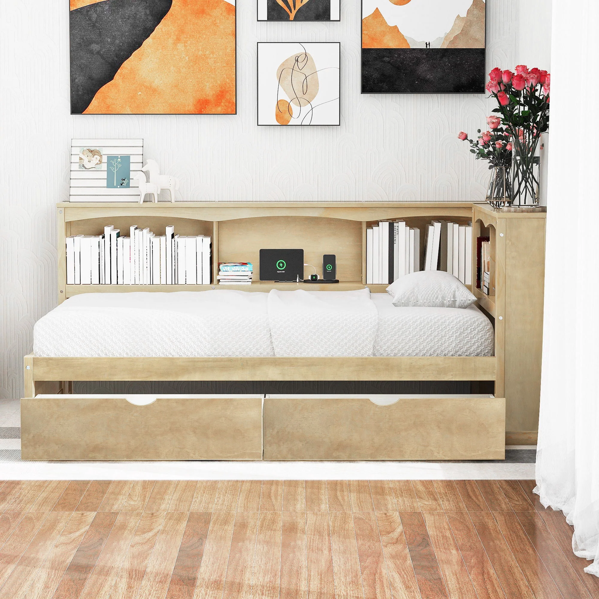 Daybed With 2 Storage Drawers, Storage Cabinets, USB Ports - Image 5