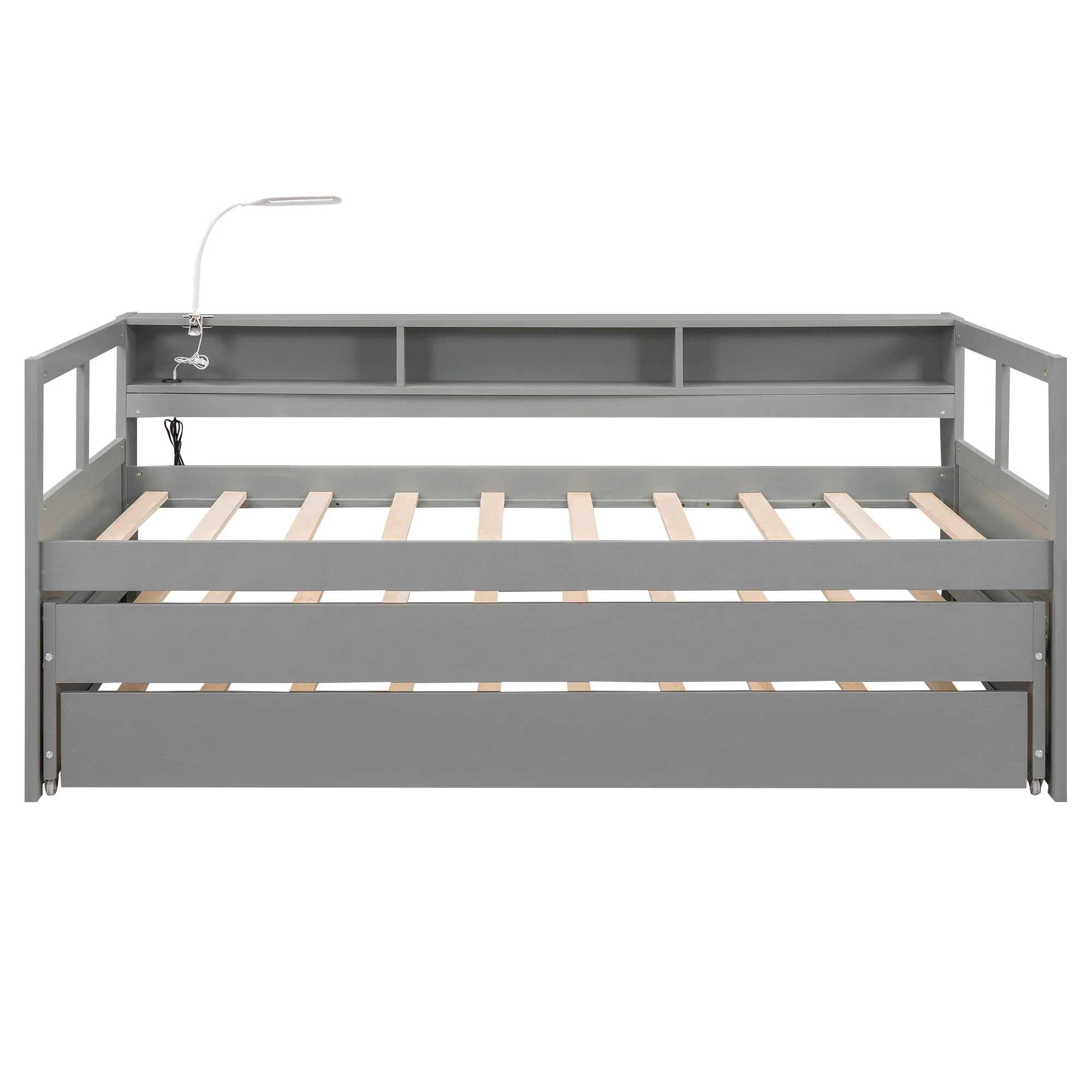 Daybed With 2 Trundles, 3 Storage Cubbies, Built In USB Charging Light - Image 14