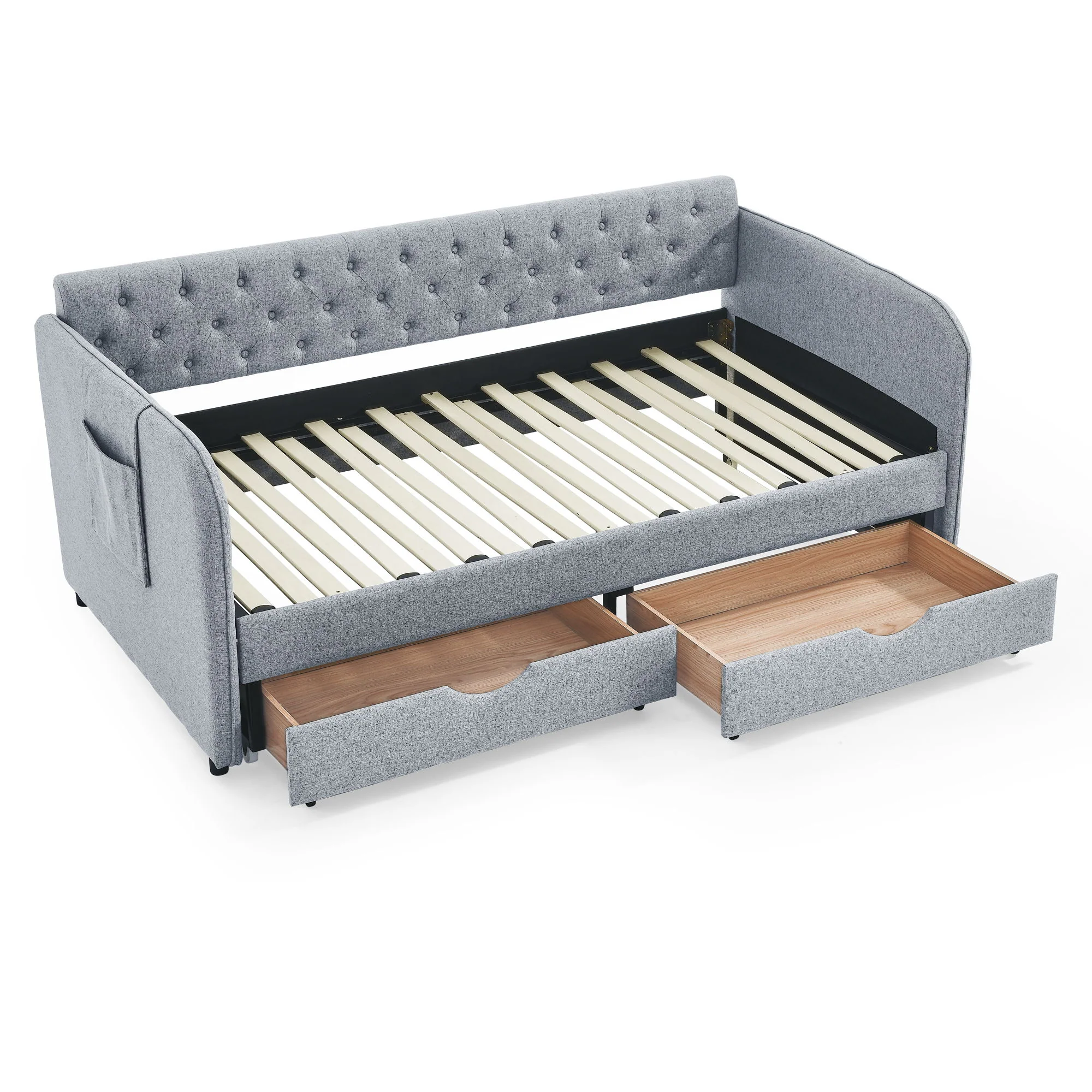 Daybed With Trundle And Storage Drawers, Flat Arms With Pocket - Image 18