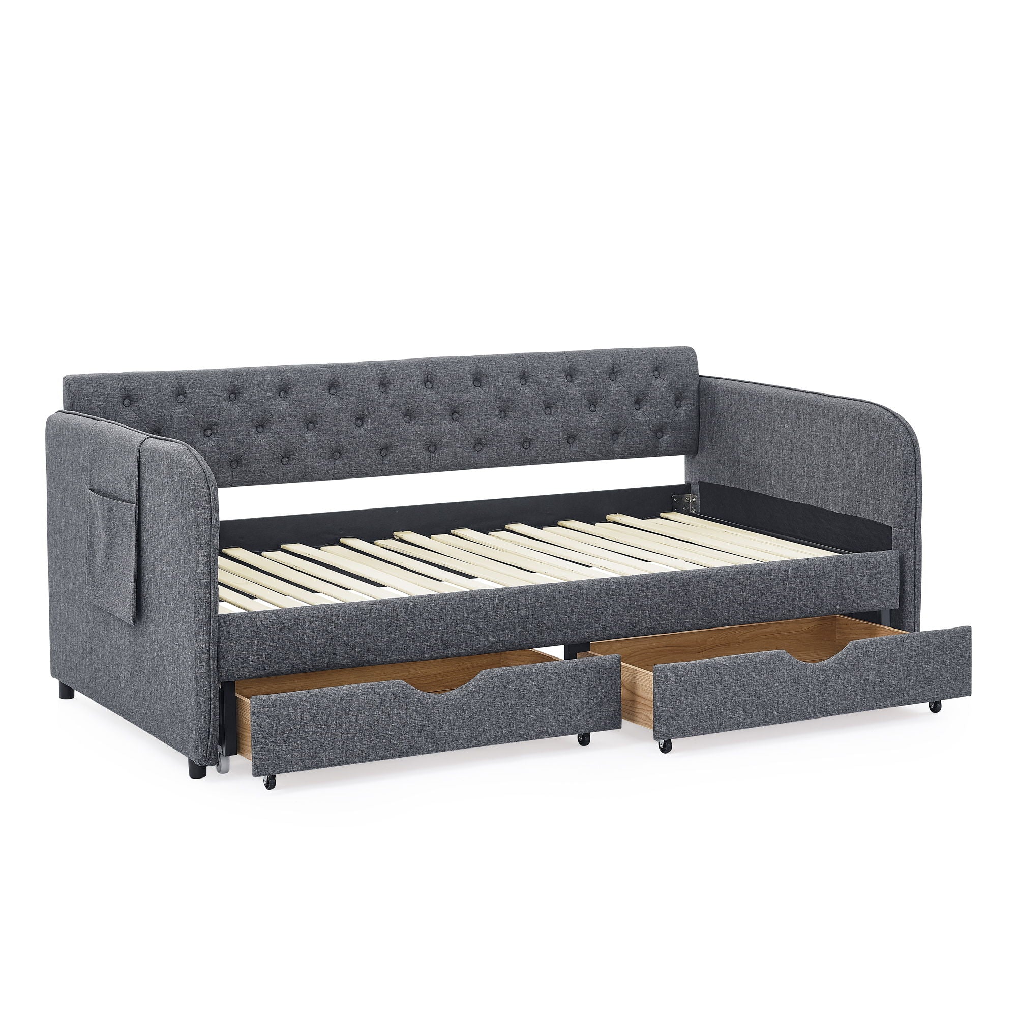 Daybed With Trundle And Storage Drawers, Flat Arms With Pocket - Image 8