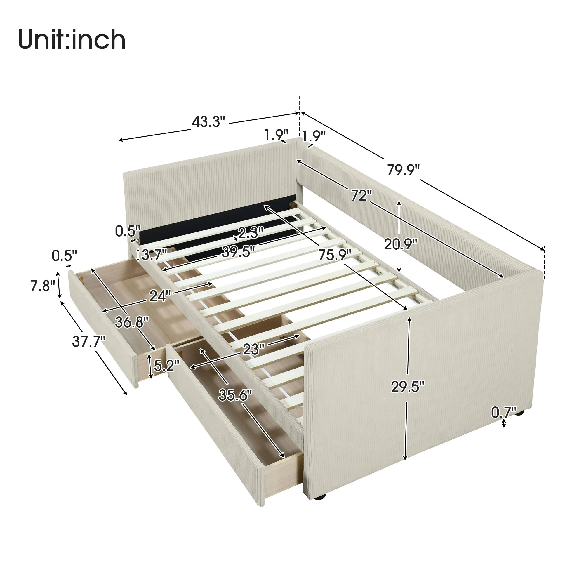 Daybed With Two Drawers And Wood Slat - Image 7