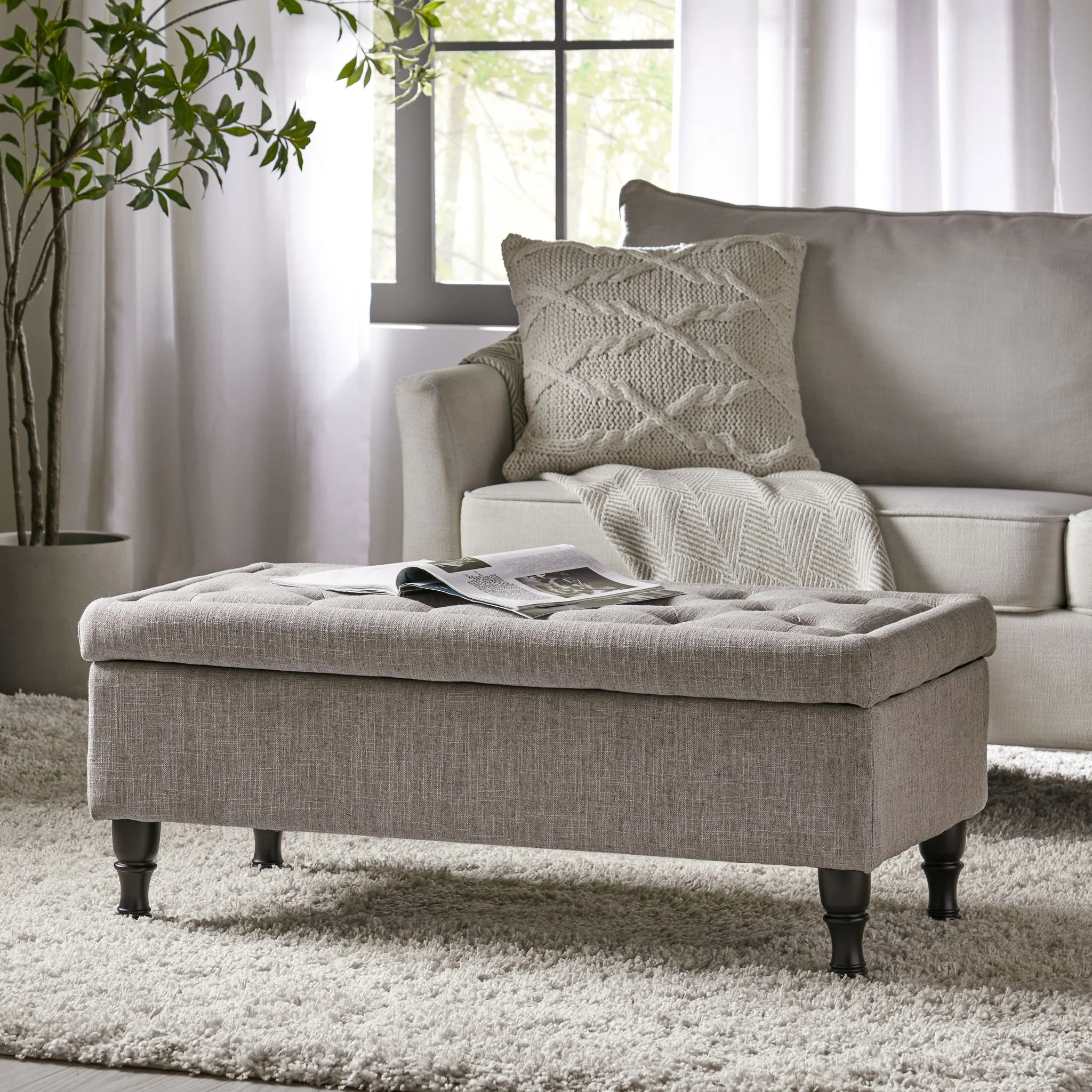 Dean - Fabric Storage Wide Tufted Rectangle Ottoman - Gray - Image 7