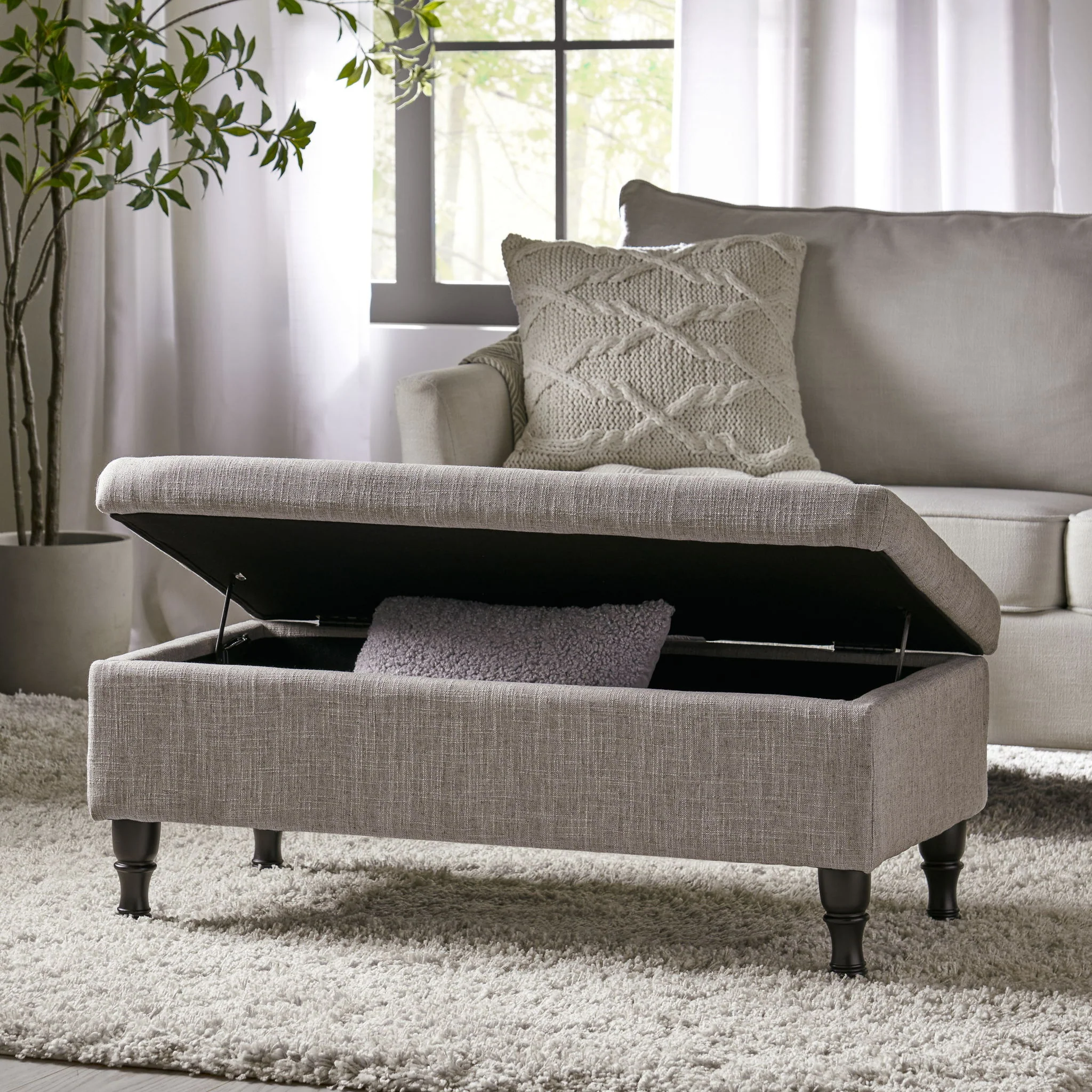 Dean - Fabric Storage Wide Tufted Rectangle Ottoman - Gray - Image 8